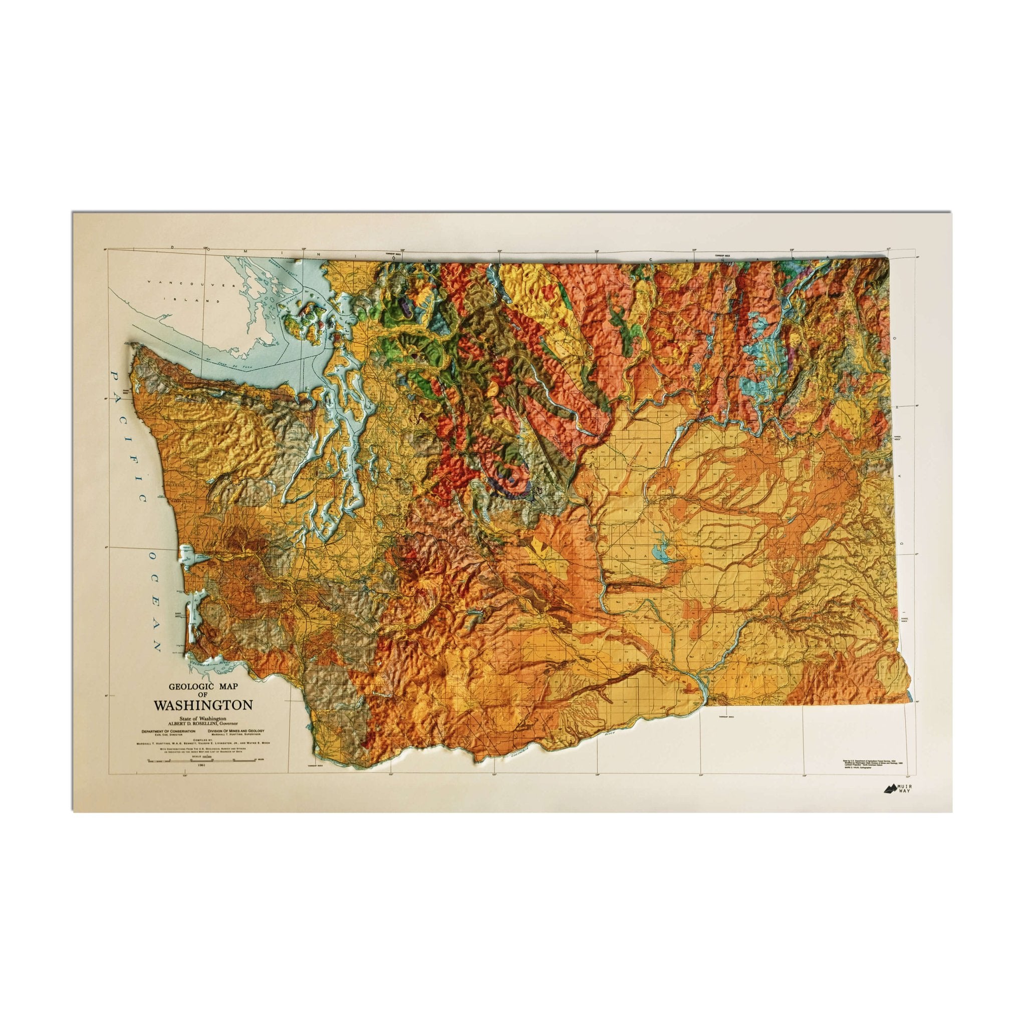 Washington 1961 3D Raised Relief Map - Muir Way - 3D