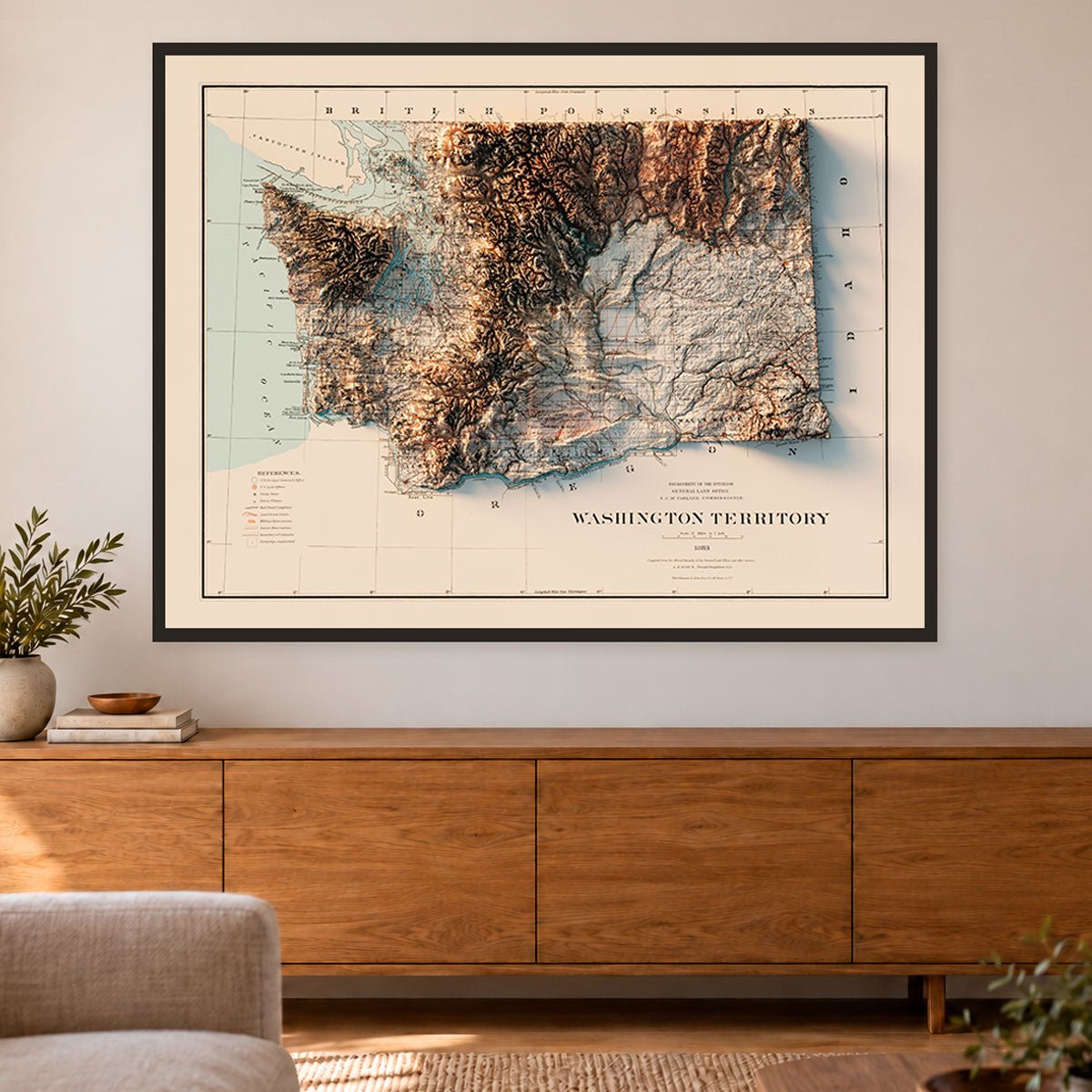 Washington 1883 Shaded Relief Map – XL Canvas - Muir Way - XL Canvas