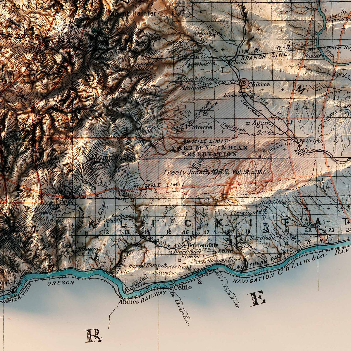 Washington 1883 Shaded Relief Map – XL Canvas - Muir Way - XL Canvas