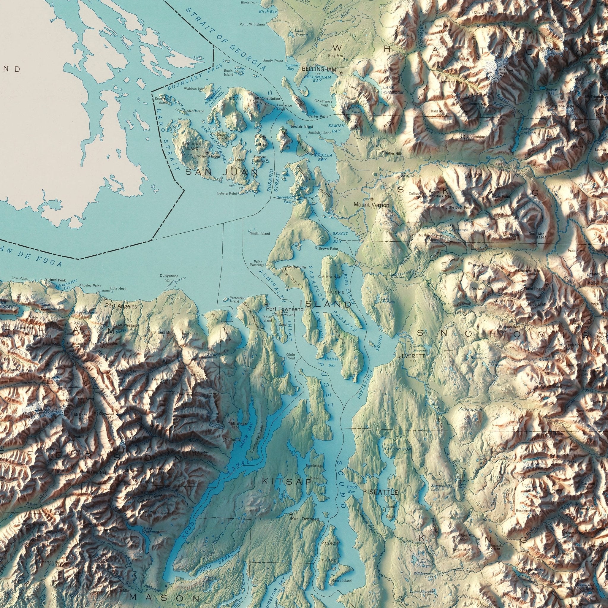 Washington 1968 Shaded Relief Map - Muir Way - Vintage Relief