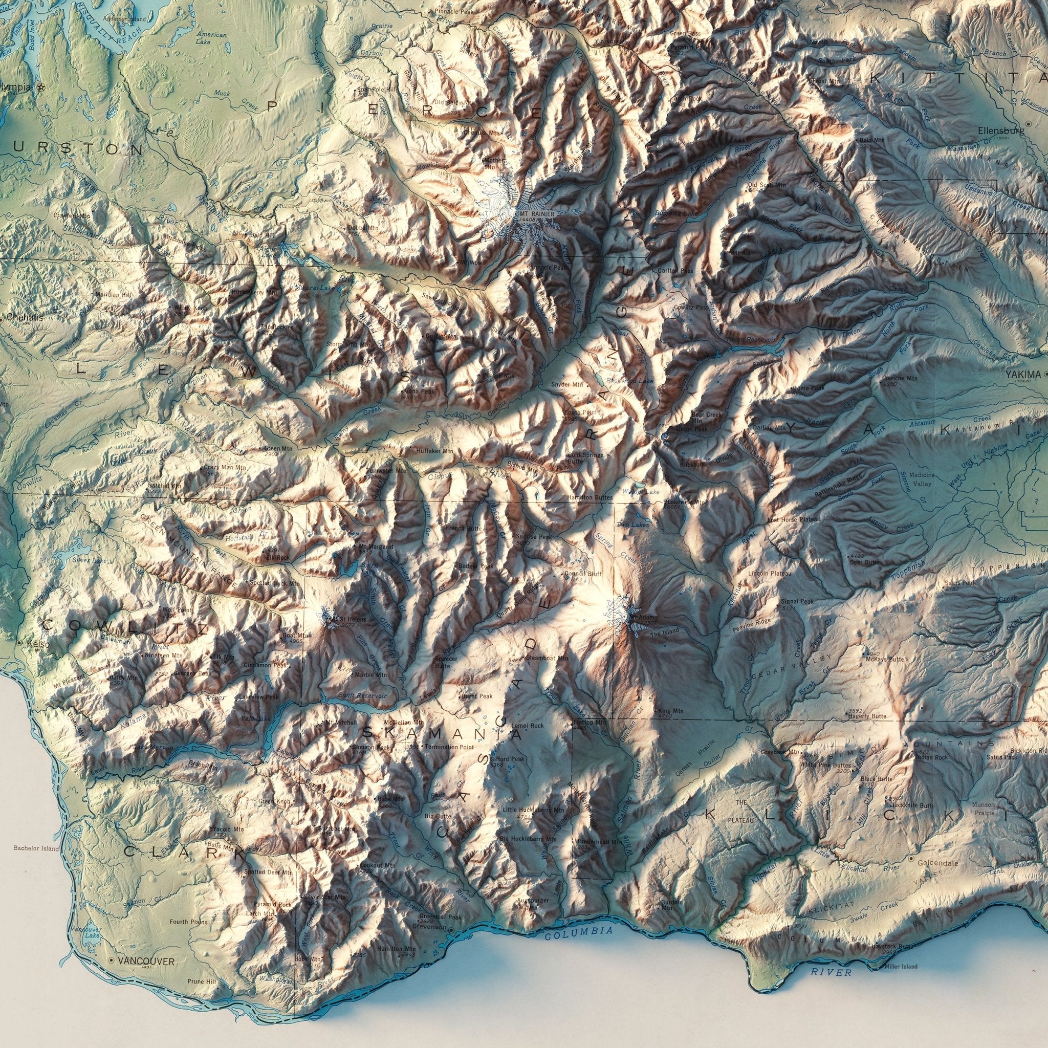 Washington 1968 Shaded Relief Map - Muir Way - Vintage Relief