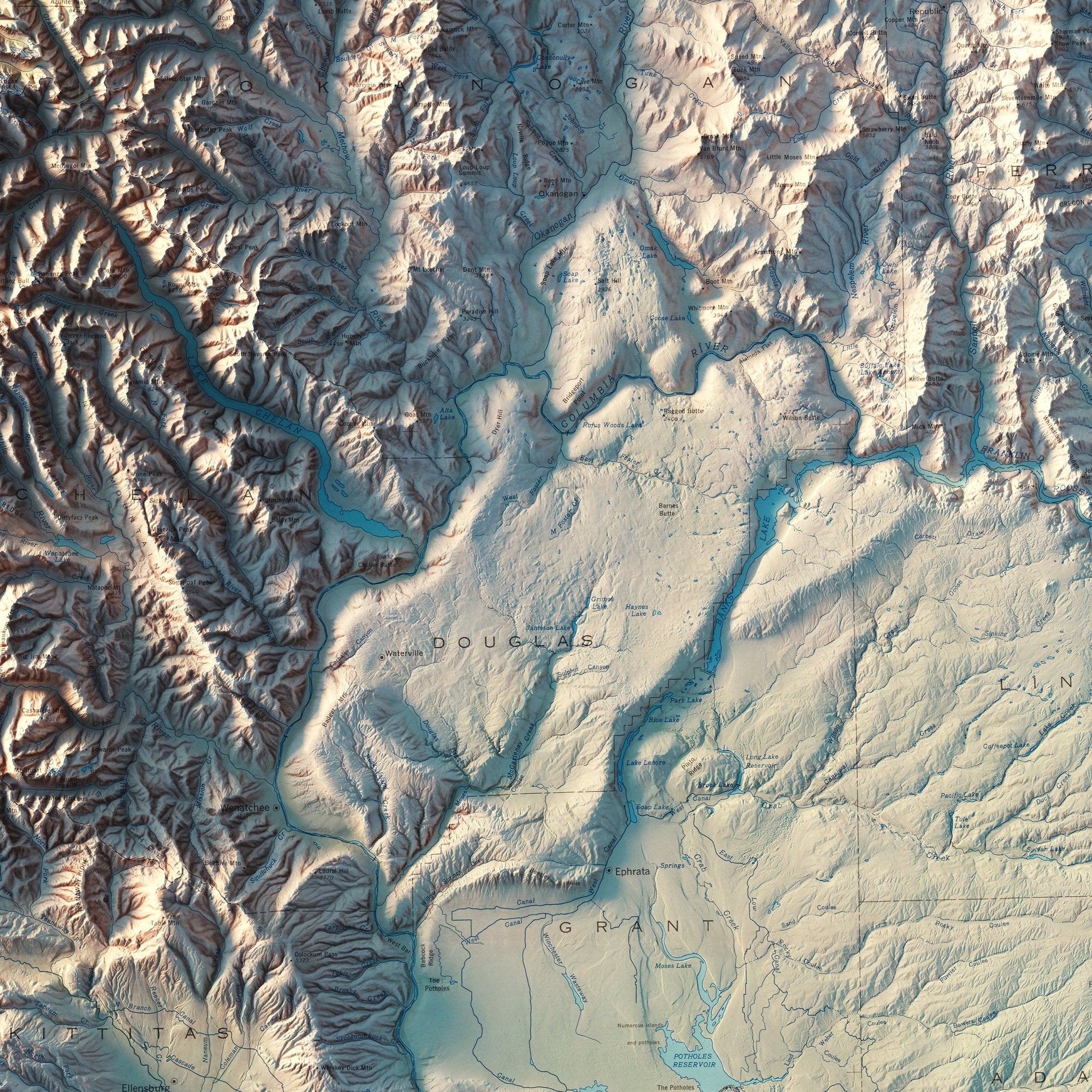 Washington 1968 Shaded Relief Map - Muir Way - Vintage Relief