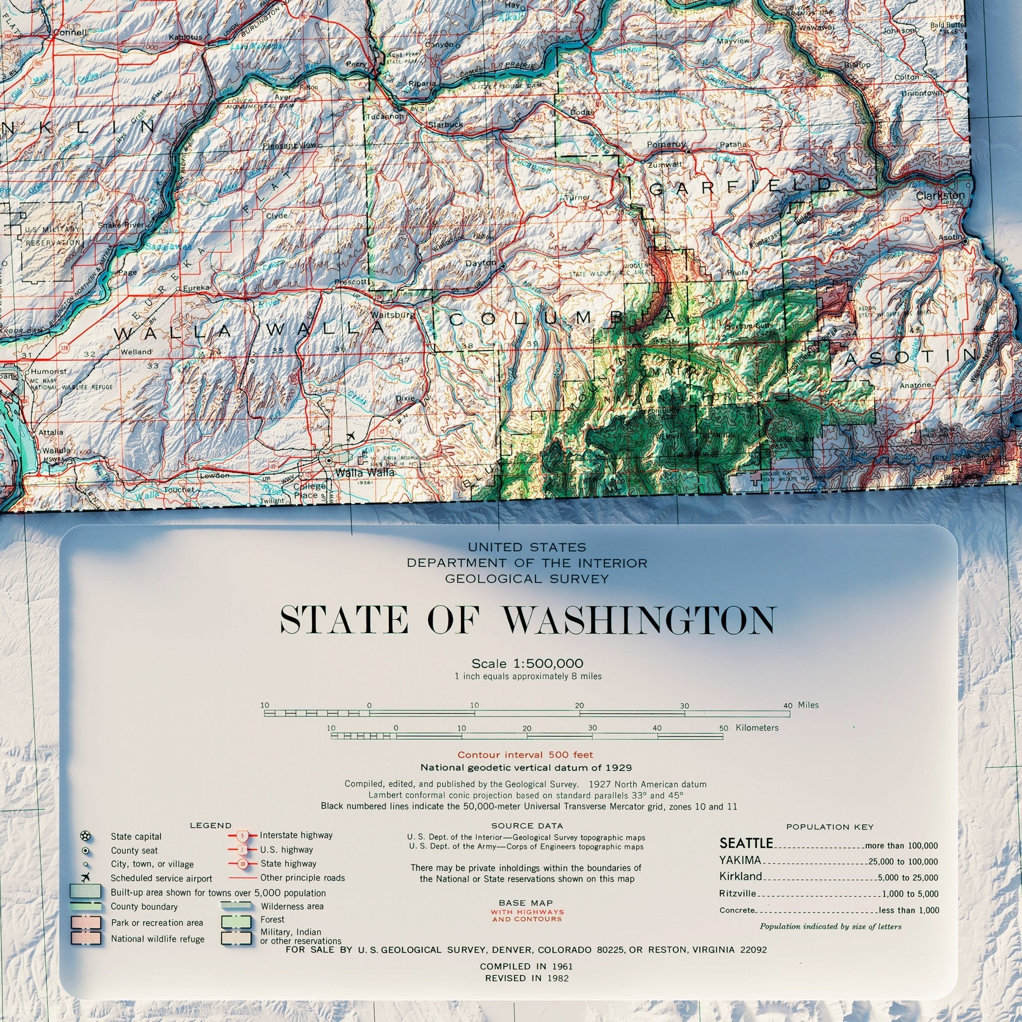 Washington 1982 Shaded Relief Map - Muir Way - Vintage Relief