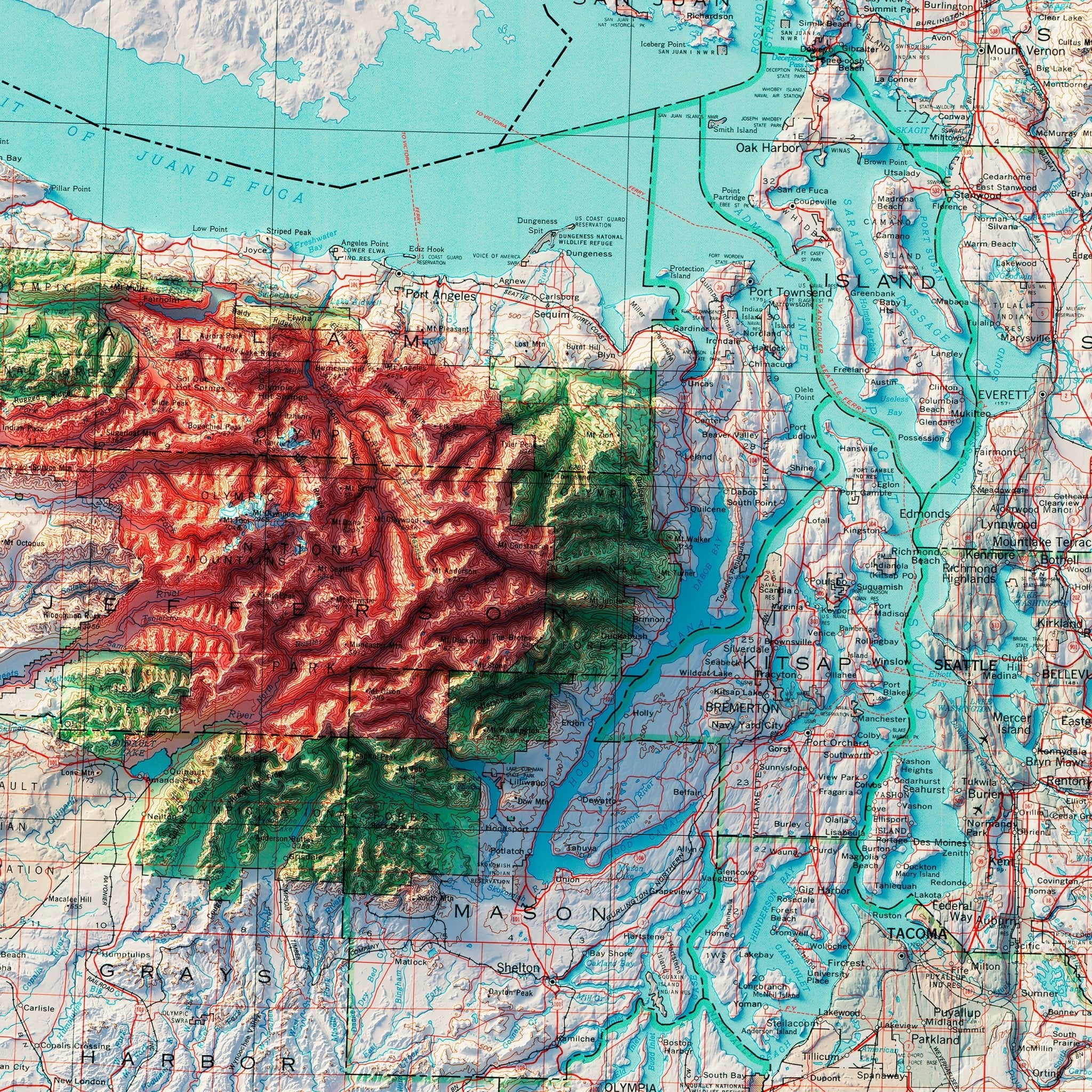 Washington 1982 Shaded Relief Map - Muir Way - Vintage Relief