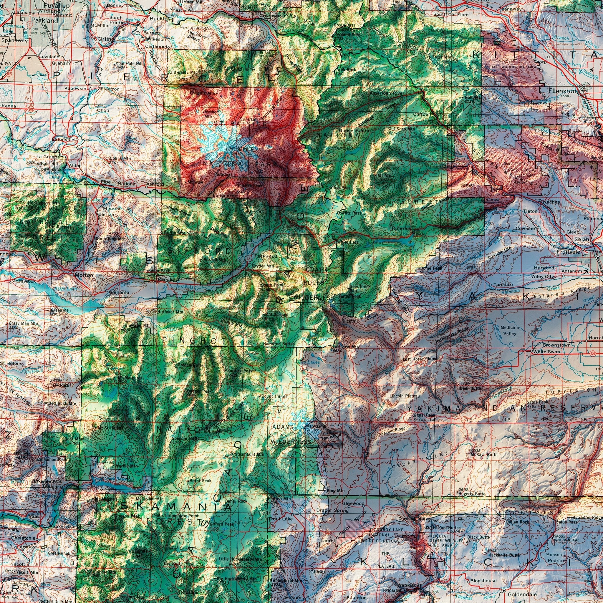 Washington 1982 Shaded Relief Map - Muir Way - Vintage Relief