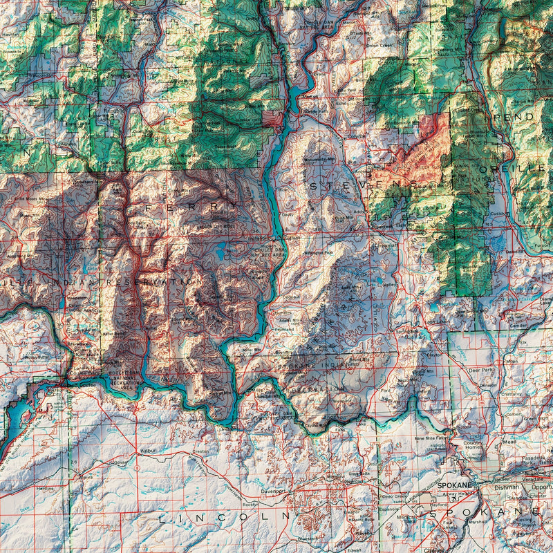 Washington 1982 Shaded Relief Map - Muir Way - Vintage Relief