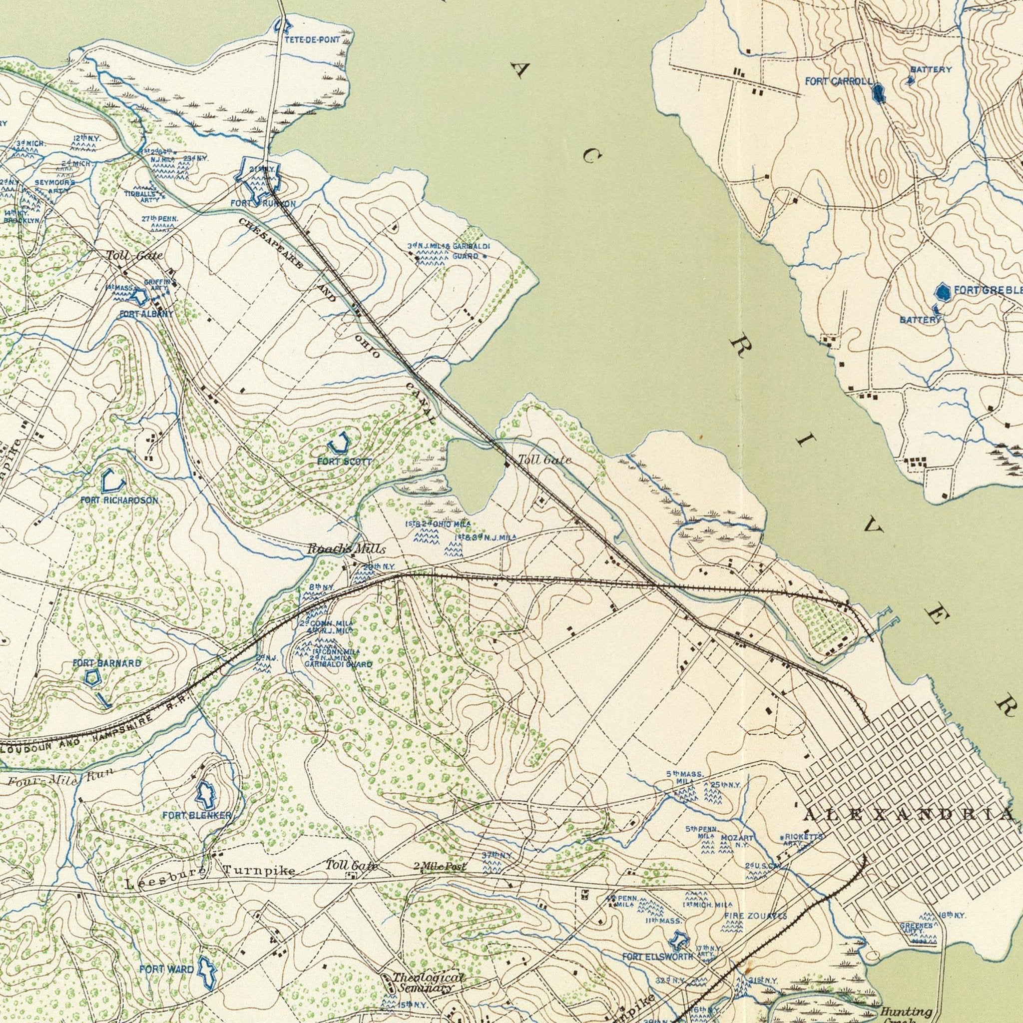 Washington Defenses - Muir Way - Vintage Map