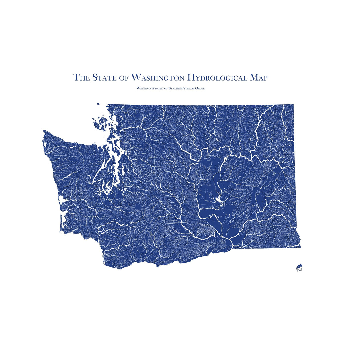 Washington Hydrology Series Map | Map of rivers, streams & more - Muir Way