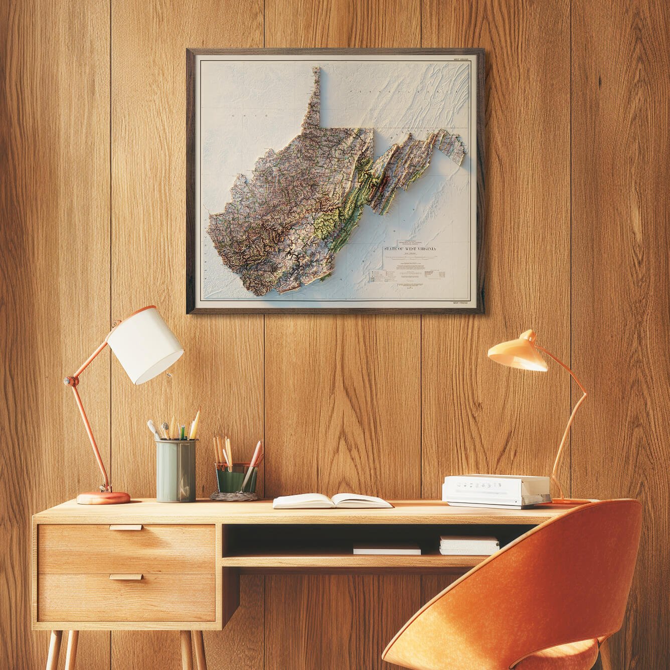 West Virginia 1984 Shaded Relief Map - Muir Way - Vintage Relief