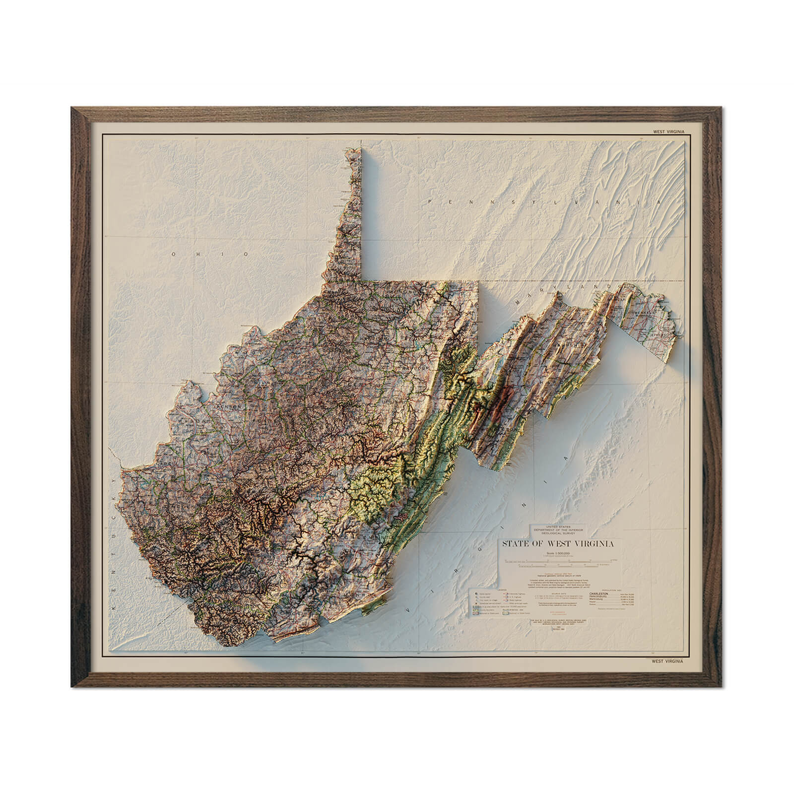 Vintage West Virginia Relief Map - 1984