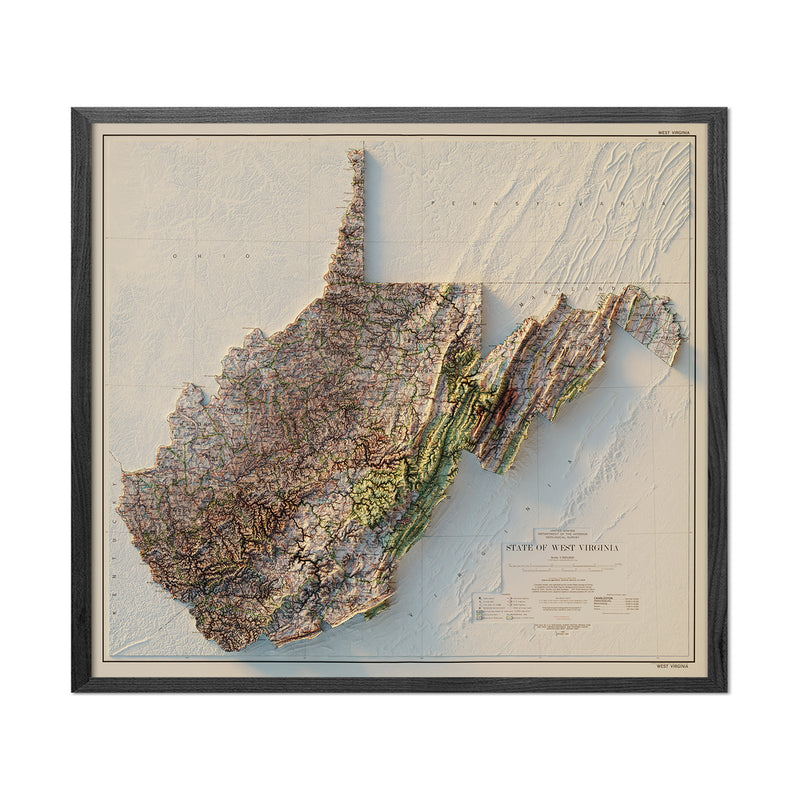 West Virginia 1984 Shaded Relief Map - Muir Way - Vintage Relief