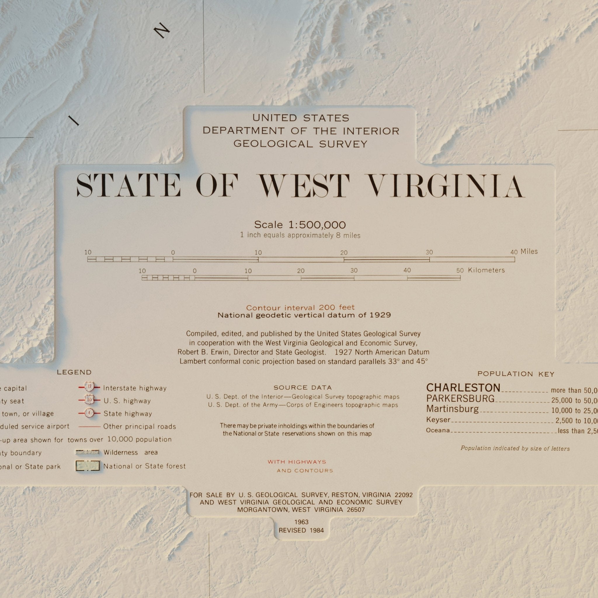 West Virginia 1984 Shaded Relief Map - Muir Way - Vintage Relief
