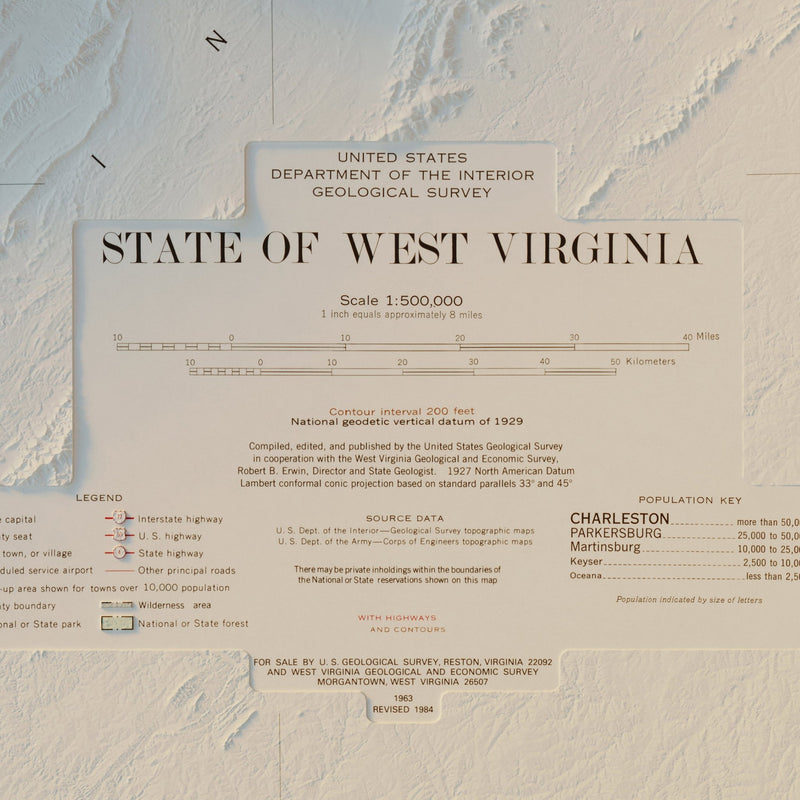 West Virginia 1984 Shaded Relief Map - Muir Way - Vintage Relief