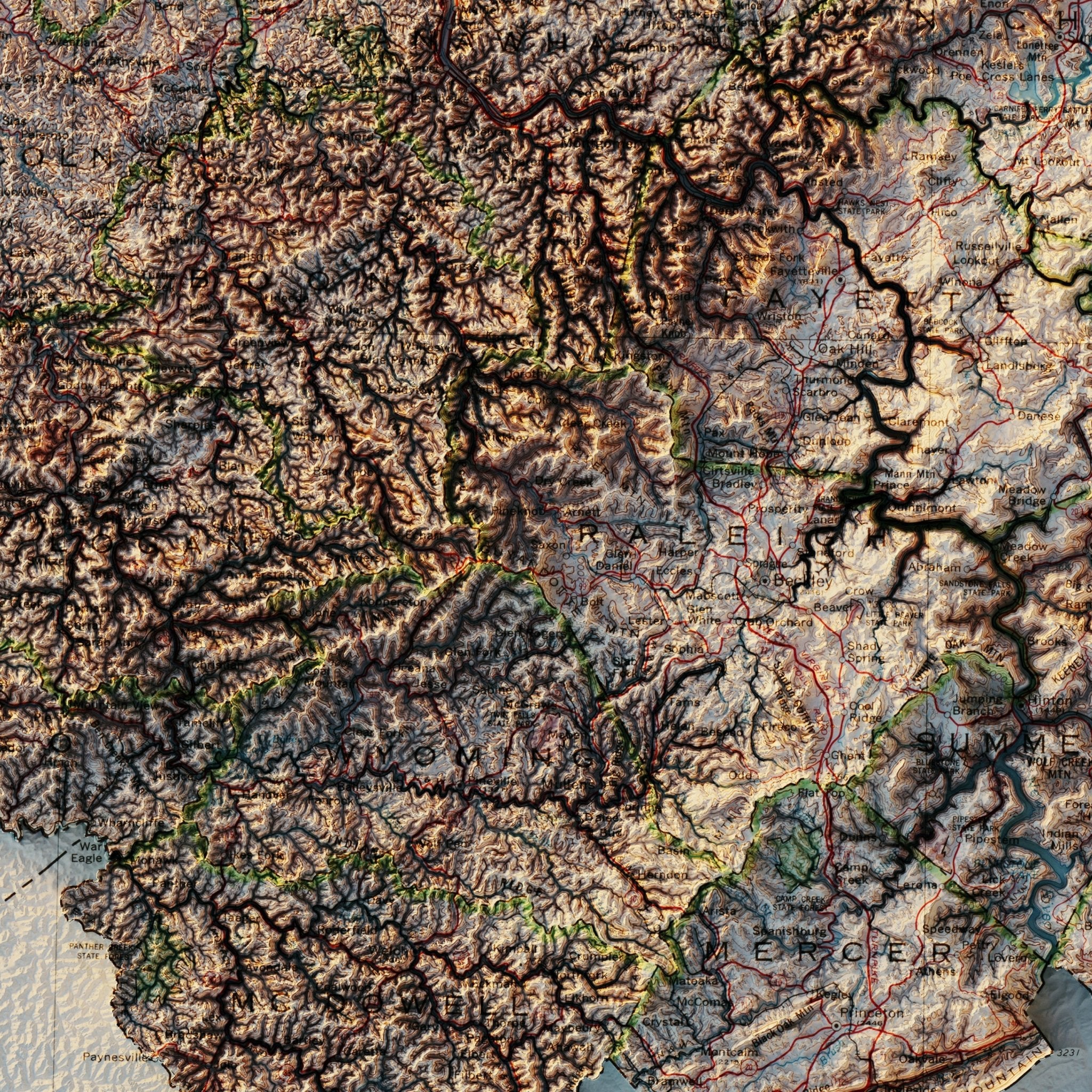 West Virginia 1984 Shaded Relief Map - Muir Way - Vintage Relief