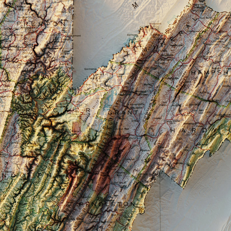 West Virginia 1984 Shaded Relief Map - Muir Way - Vintage Relief