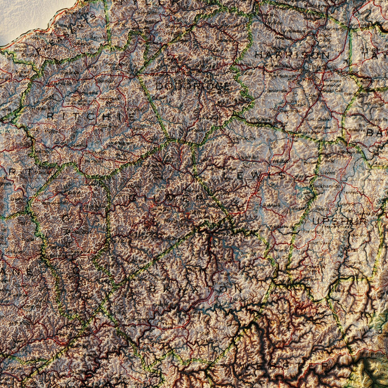 West Virginia 1984 Shaded Relief Map - Muir Way - Vintage Relief