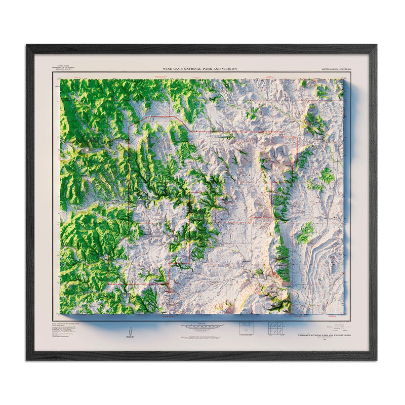Wind Cave National Park 1957 Shaded Relief Map - Muir Way - Vintage Relief