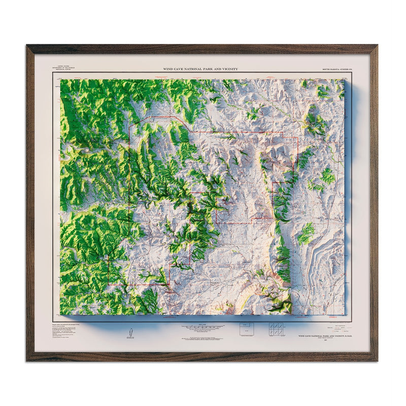 Wind Cave National Park 1957 Shaded Relief Map - Muir Way - Vintage Relief