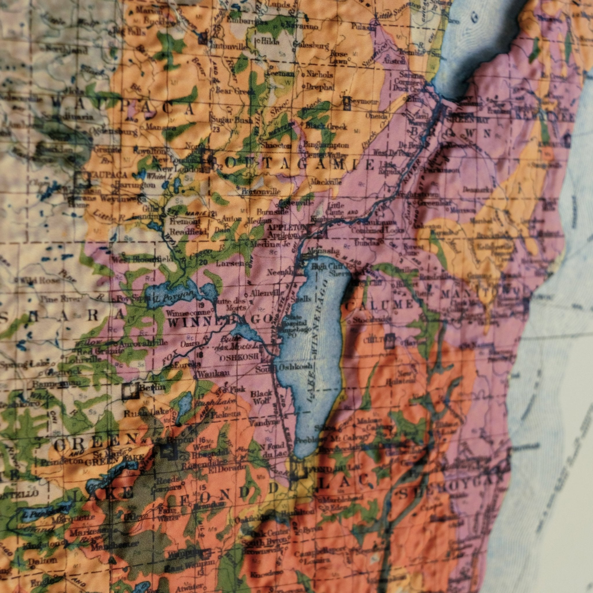 Wisconsin 1926 3D Raised Relief Map - Muir Way - 3D