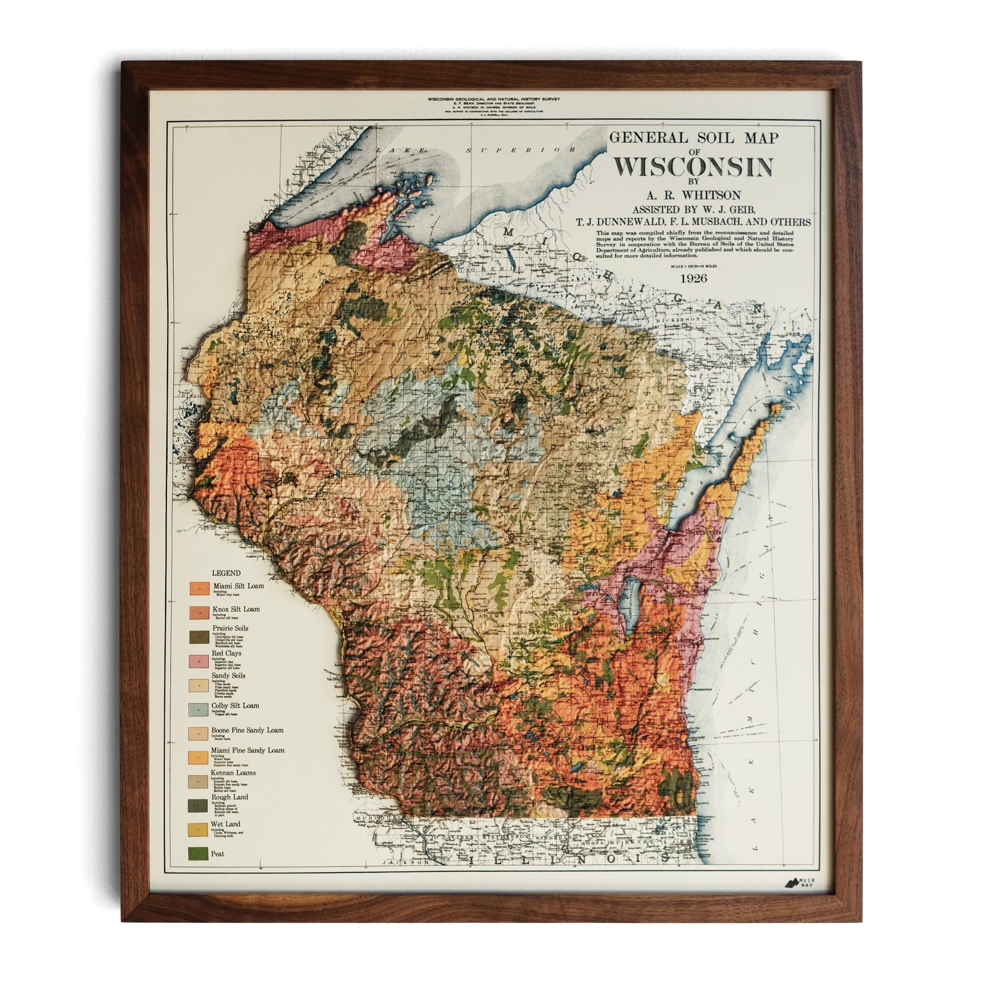 Wisconsin 1926 3D Raised Relief Map