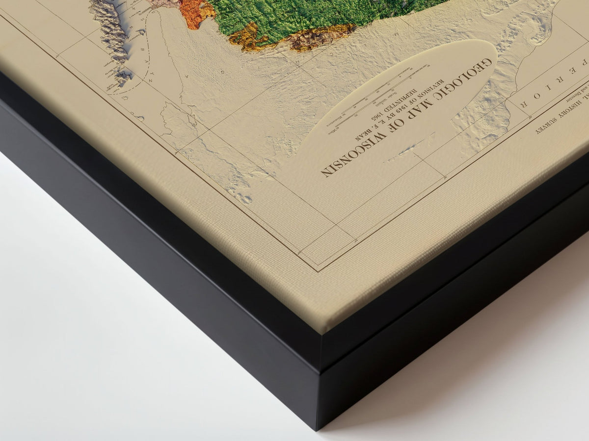 Wisconsin 1965 Shaded Relief Map – XL Canvas - Muir Way - XL Canvas