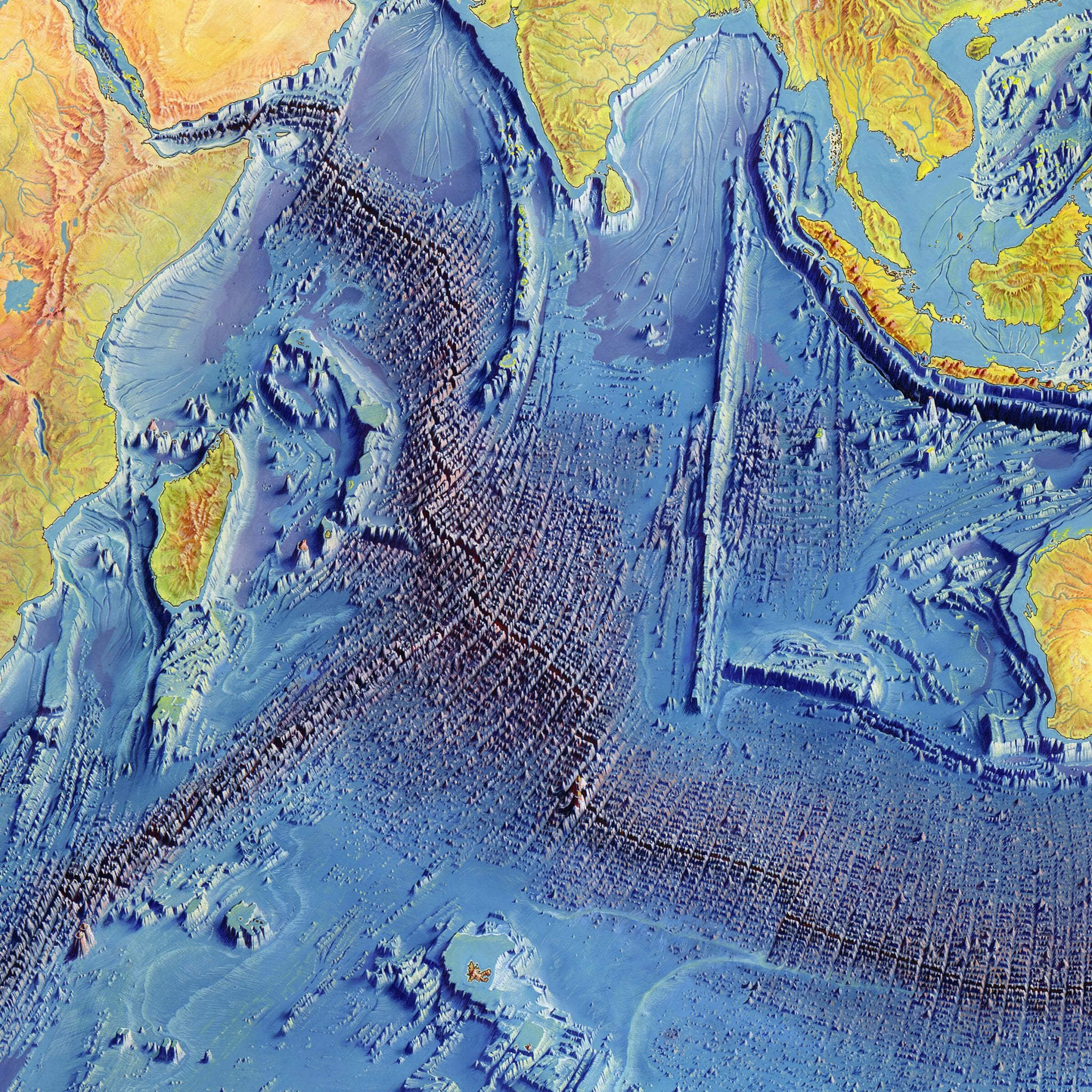 World Ocean Floor Map by Heinrich Berann - Muir Way - Vintage Relief