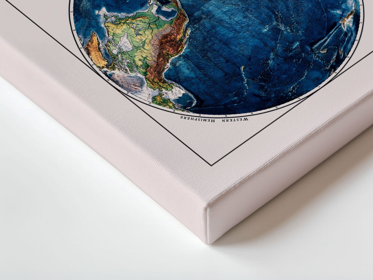 World Map 1917 Shaded Relief Map – XL Canvas - Muir Way - XL Canvas
