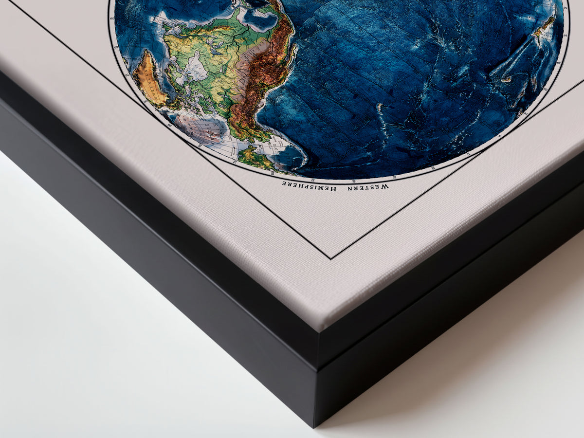 World Map 1917 Shaded Relief Map – XL Canvas - Muir Way - XL Canvas