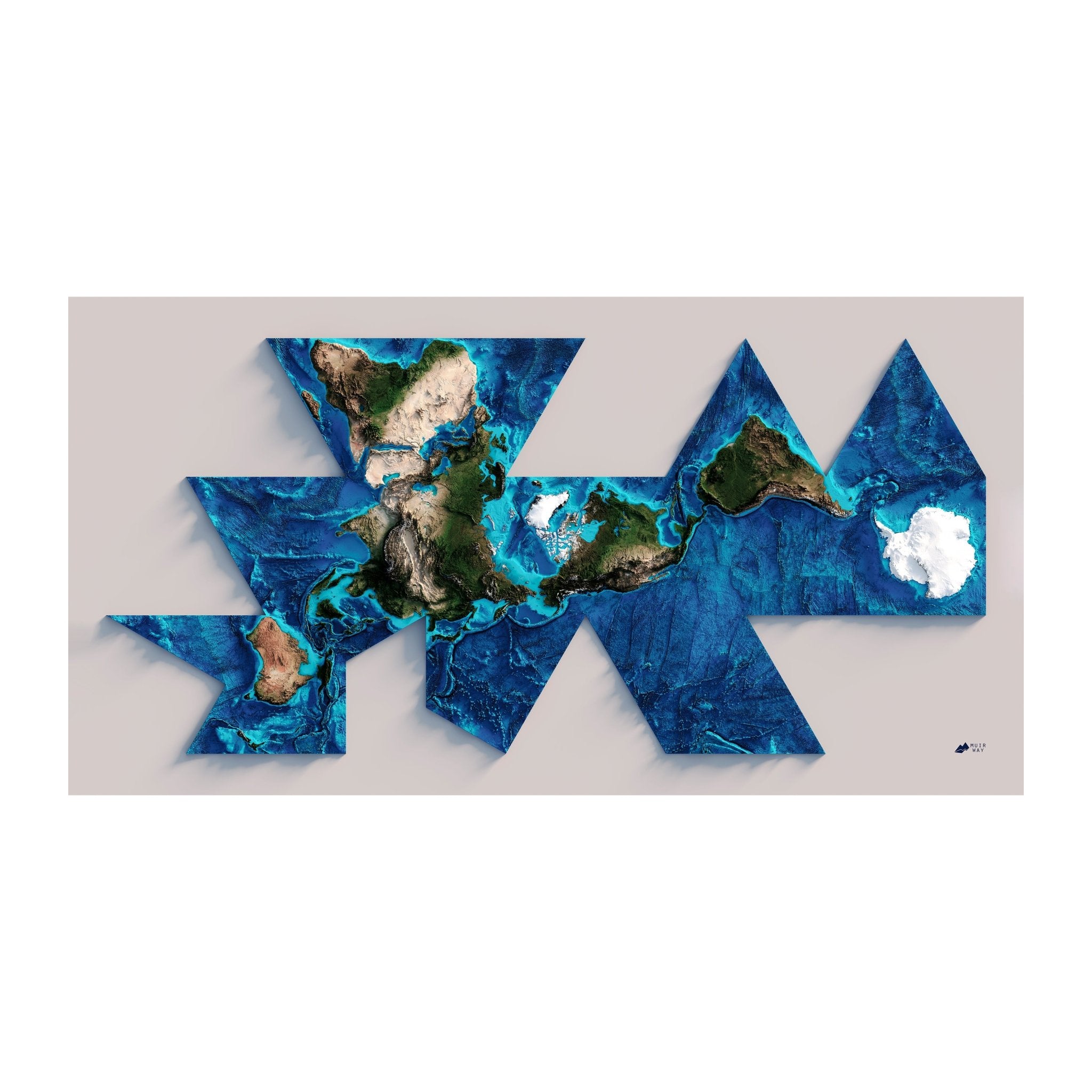 World Shaded Relief Map (Dymaxion Map) - Muir Way - Vintage Relief