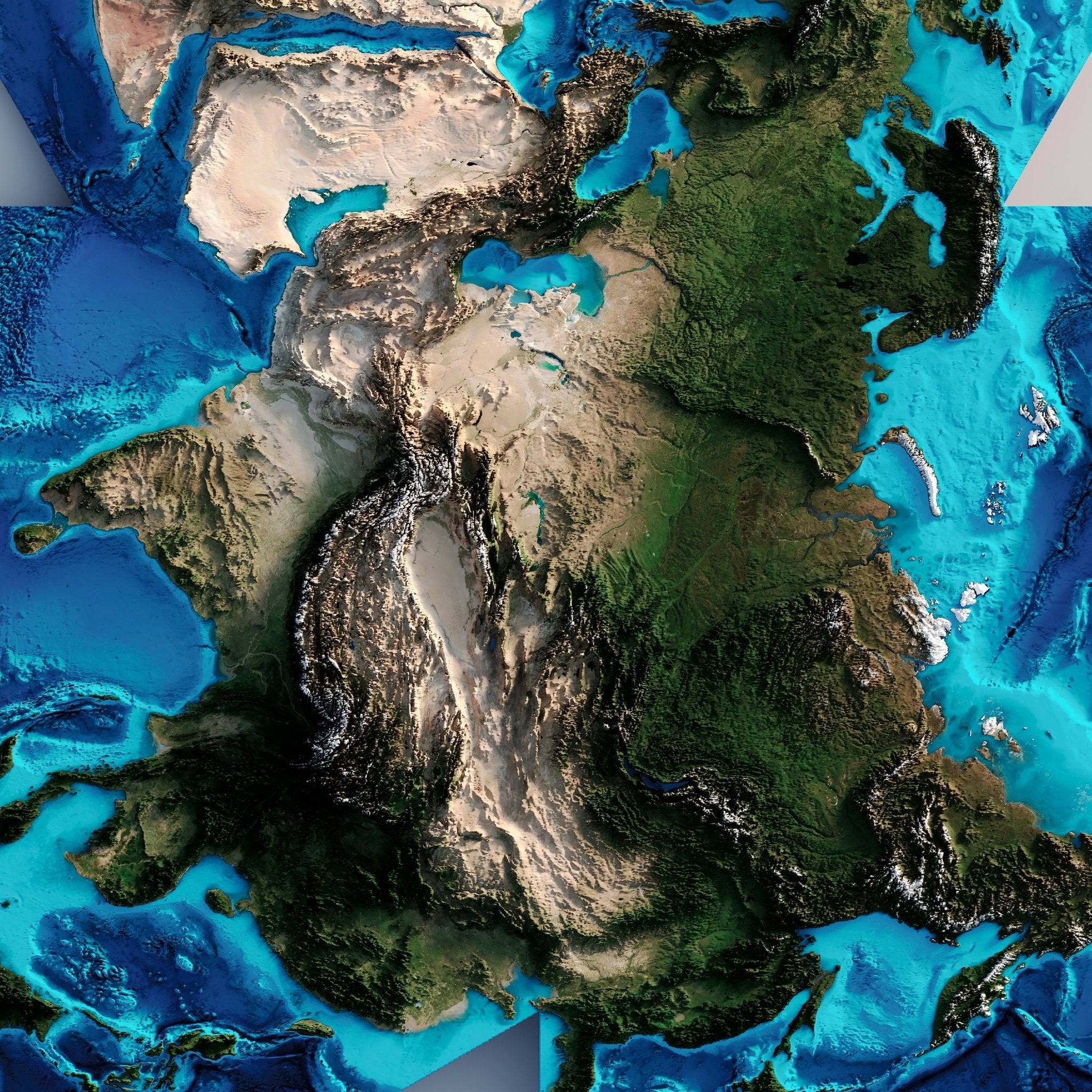 World Shaded Relief Map (Dymaxion Map) - Muir Way - Vintage Relief