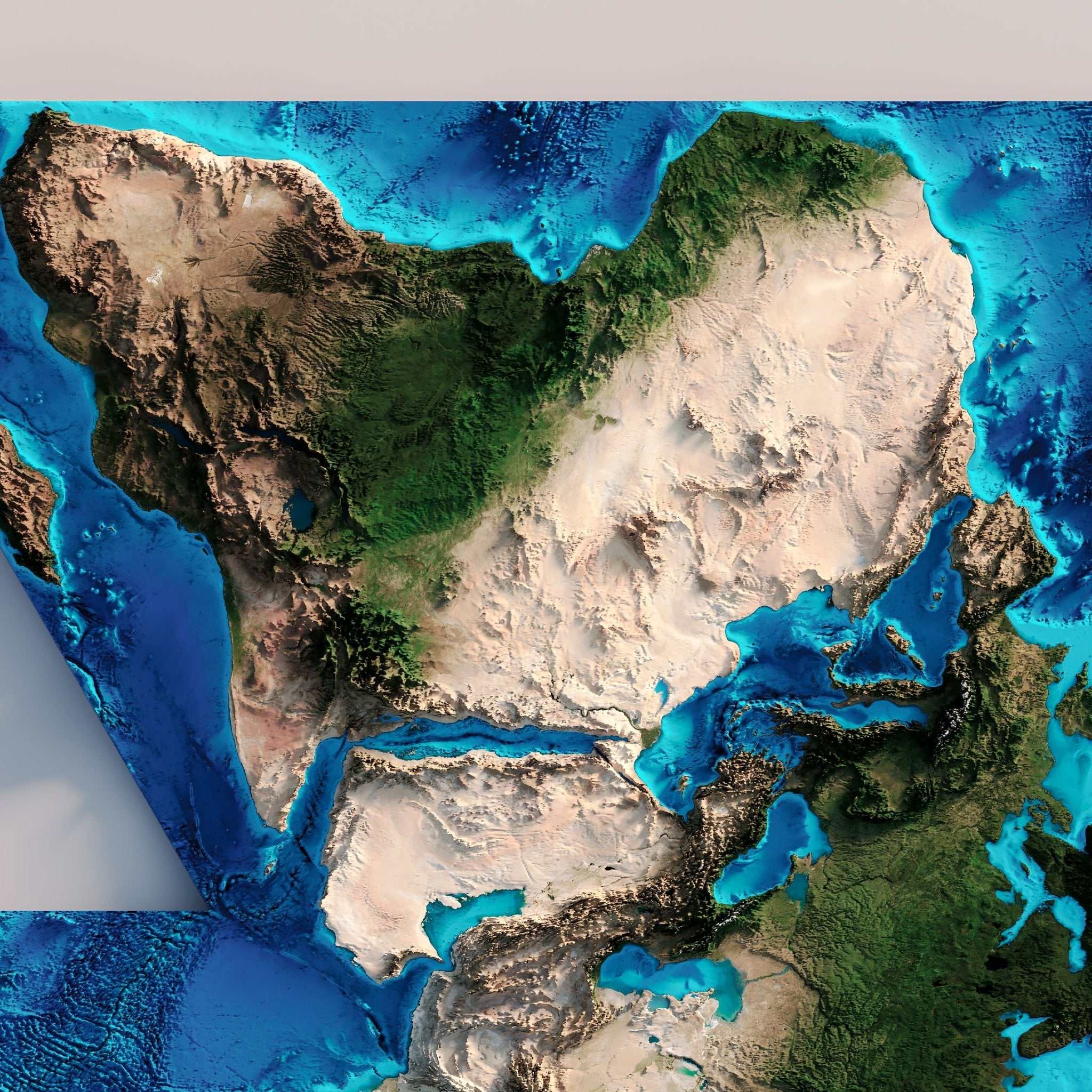 World Shaded Relief Map (Dymaxion Map) - Muir Way - Vintage Relief
