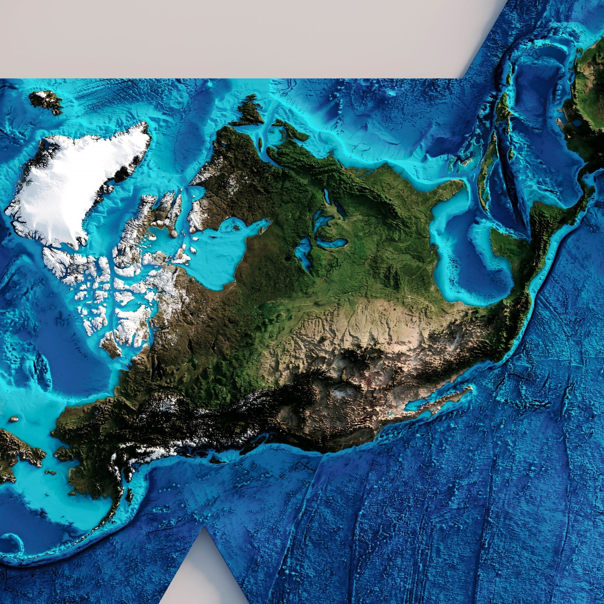 World Shaded Relief Map (Dymaxion Map) - Muir Way - Vintage Relief