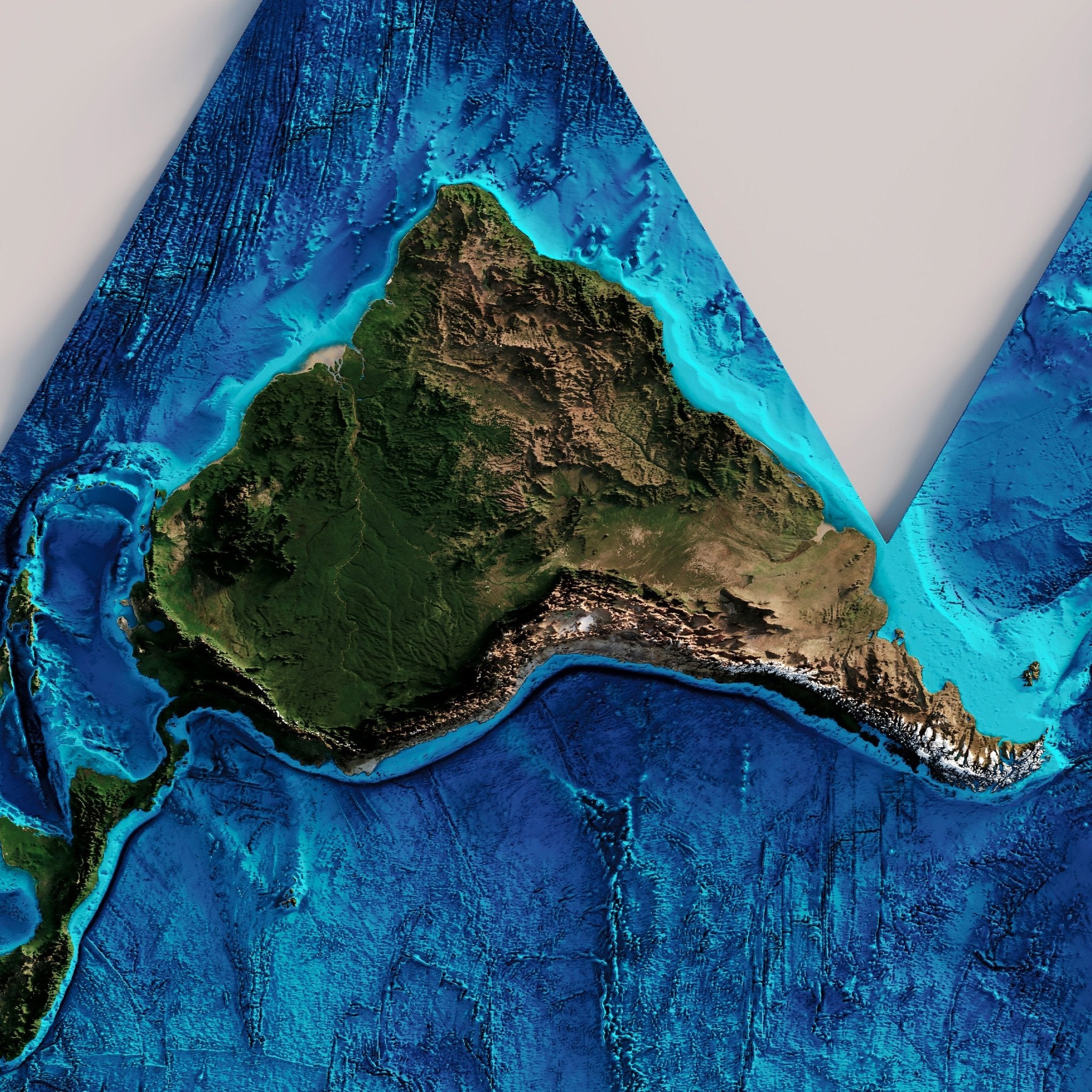 World Shaded Relief Map (Dymaxion Map) - Muir Way - Vintage Relief