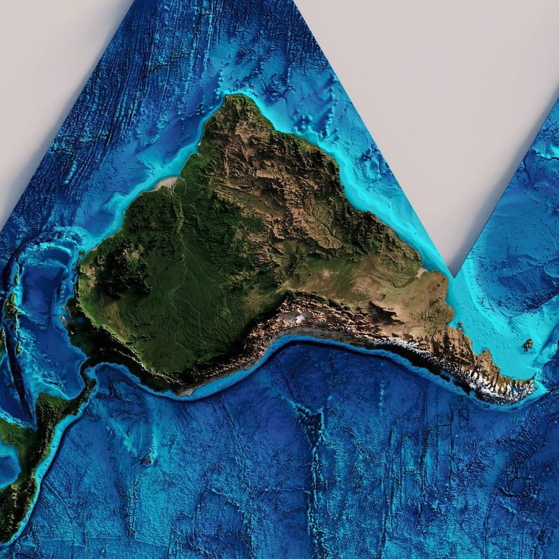 World Shaded Relief Map (Dymaxion Map) - Muir Way - Vintage Relief