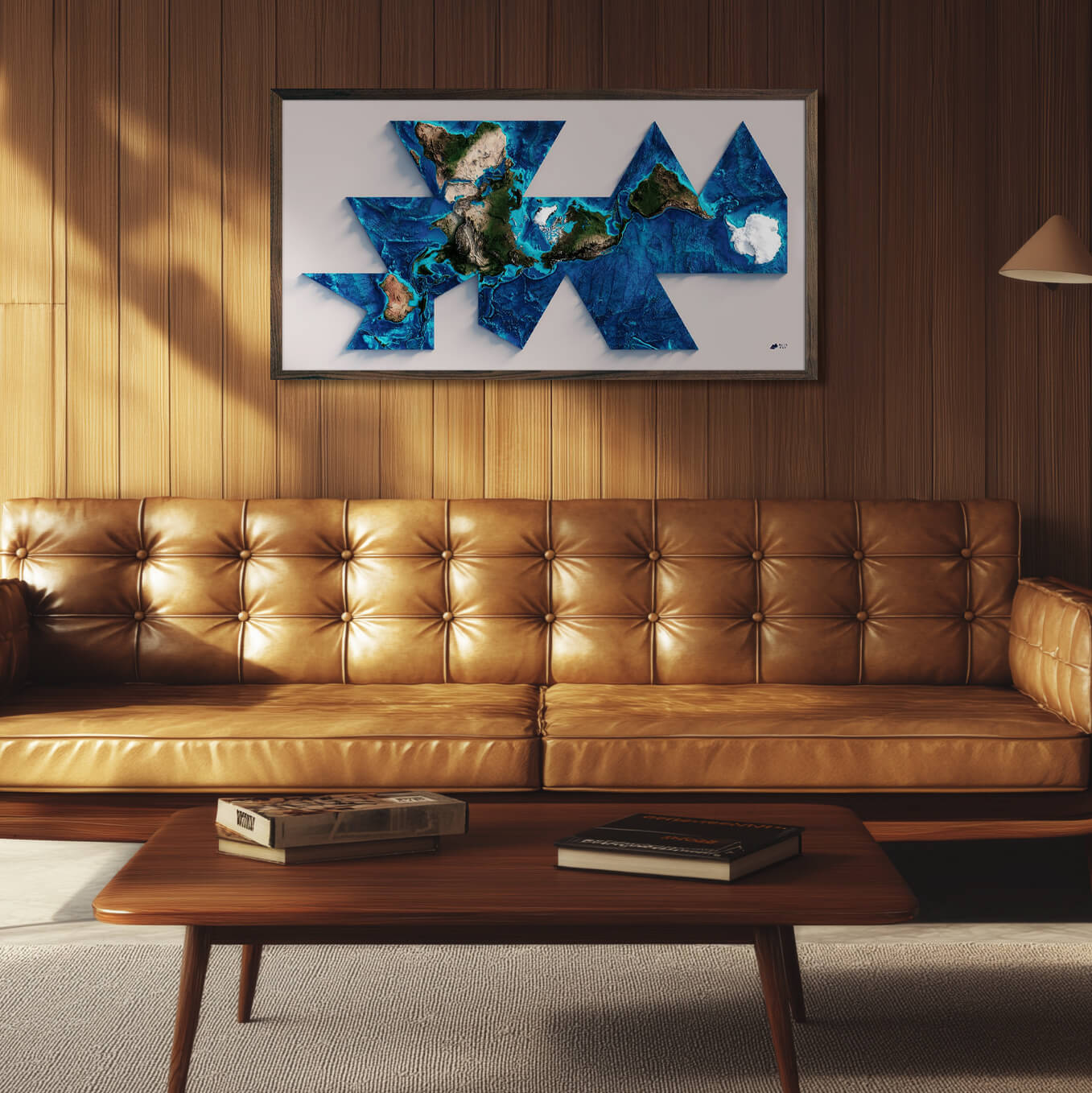 World Shaded Relief Map (Dymaxion Map) - Muir Way - Vintage Relief