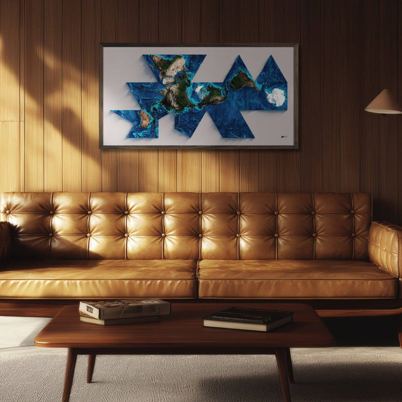 World Shaded Relief Map (Dymaxion Map) - Muir Way - Vintage Relief