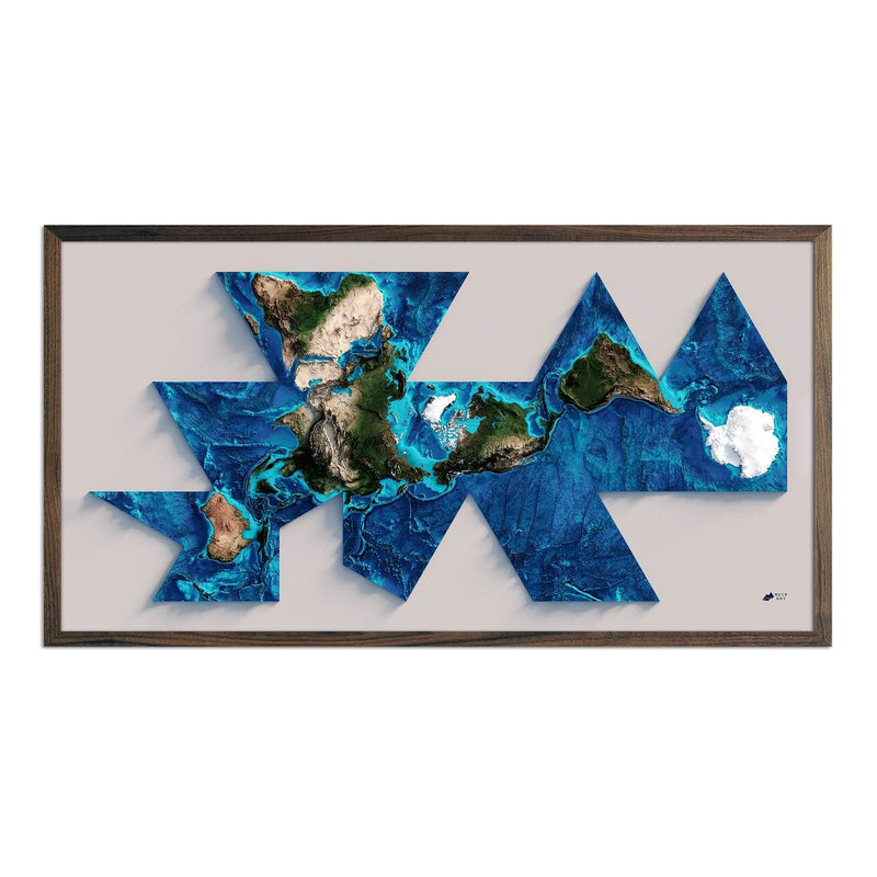 World Shaded Relief Map (Dymaxion Map) - Muir Way - Vintage Relief