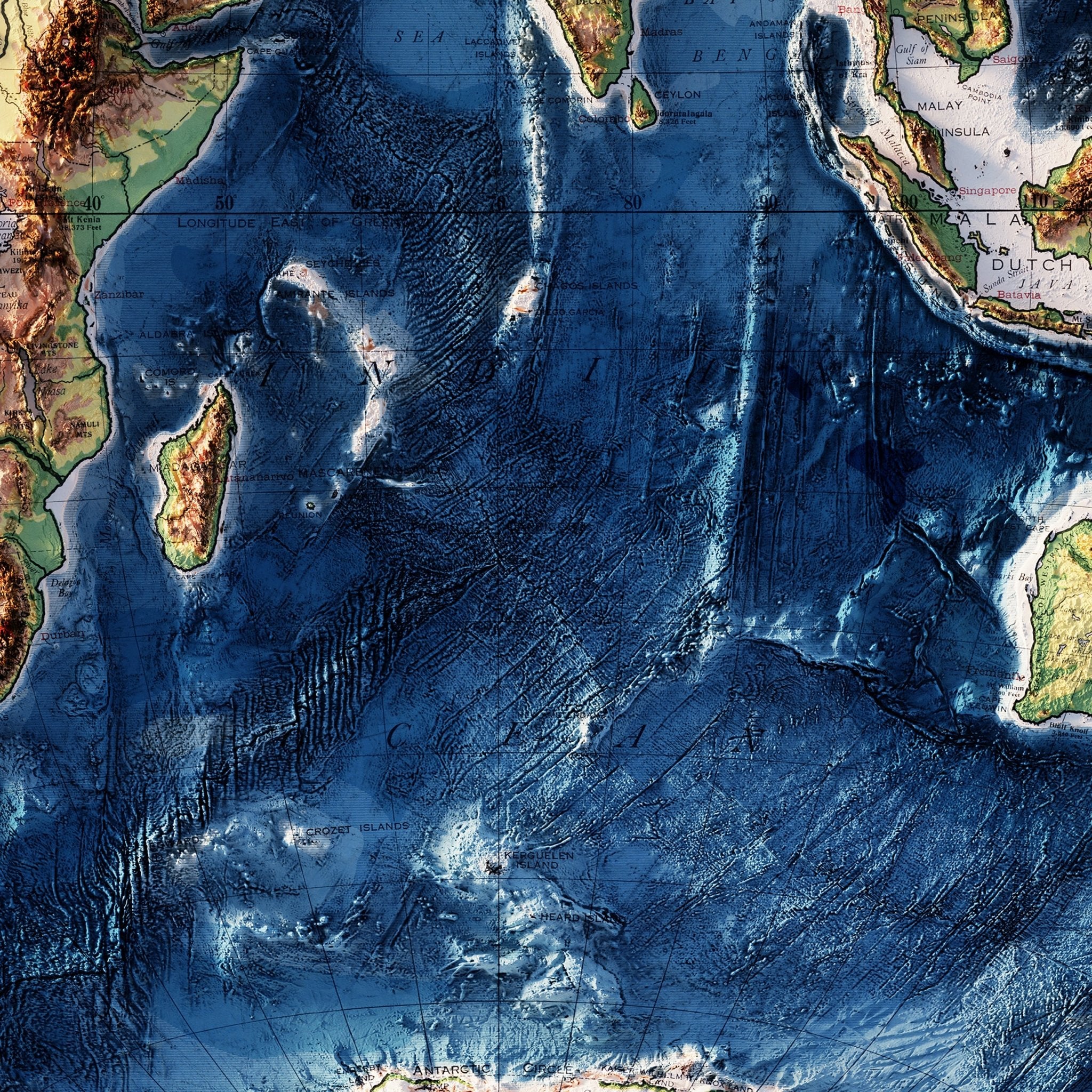World Map 1917 Shaded Relief Map - Muir Way - Vintage Relief