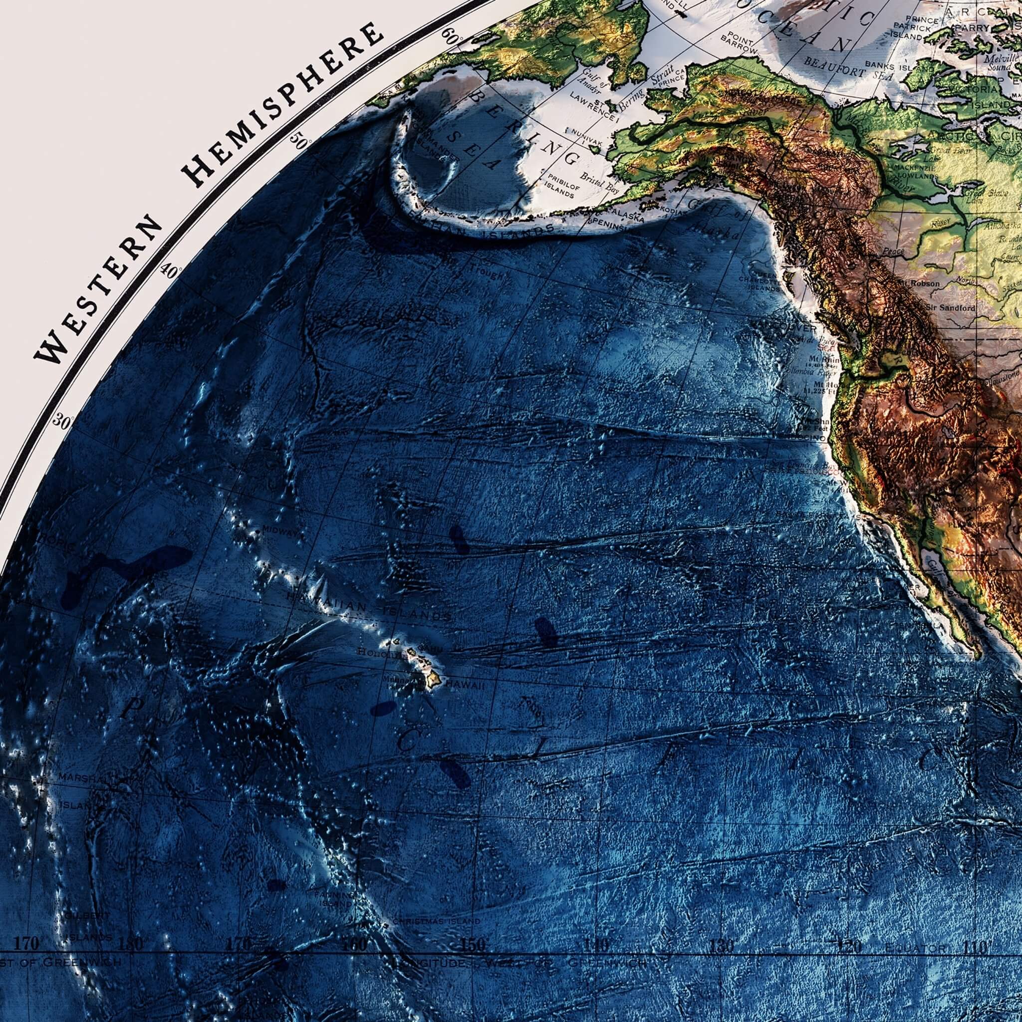 1917 World Hemispheres Relief Map | Muir Way
