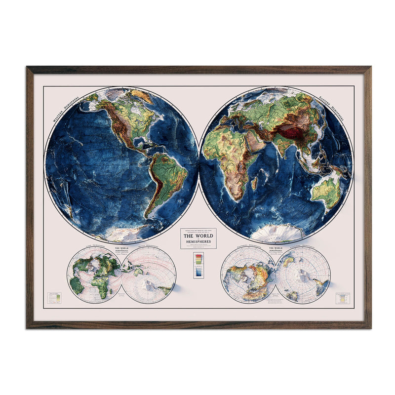 World Map 1917 Shaded Relief Map - Muir Way - Vintage Relief