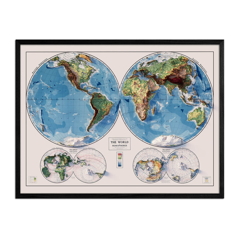 World Map 1917 Shaded Relief Map - Muir Way - Vintage Relief