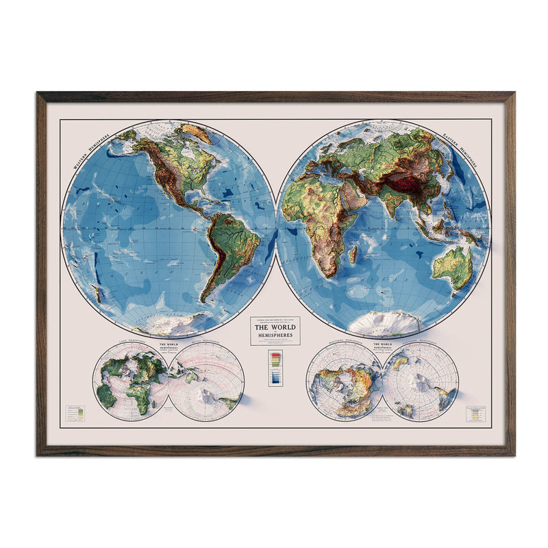 World Map 1917 Shaded Relief Map - Muir Way - Vintage Relief