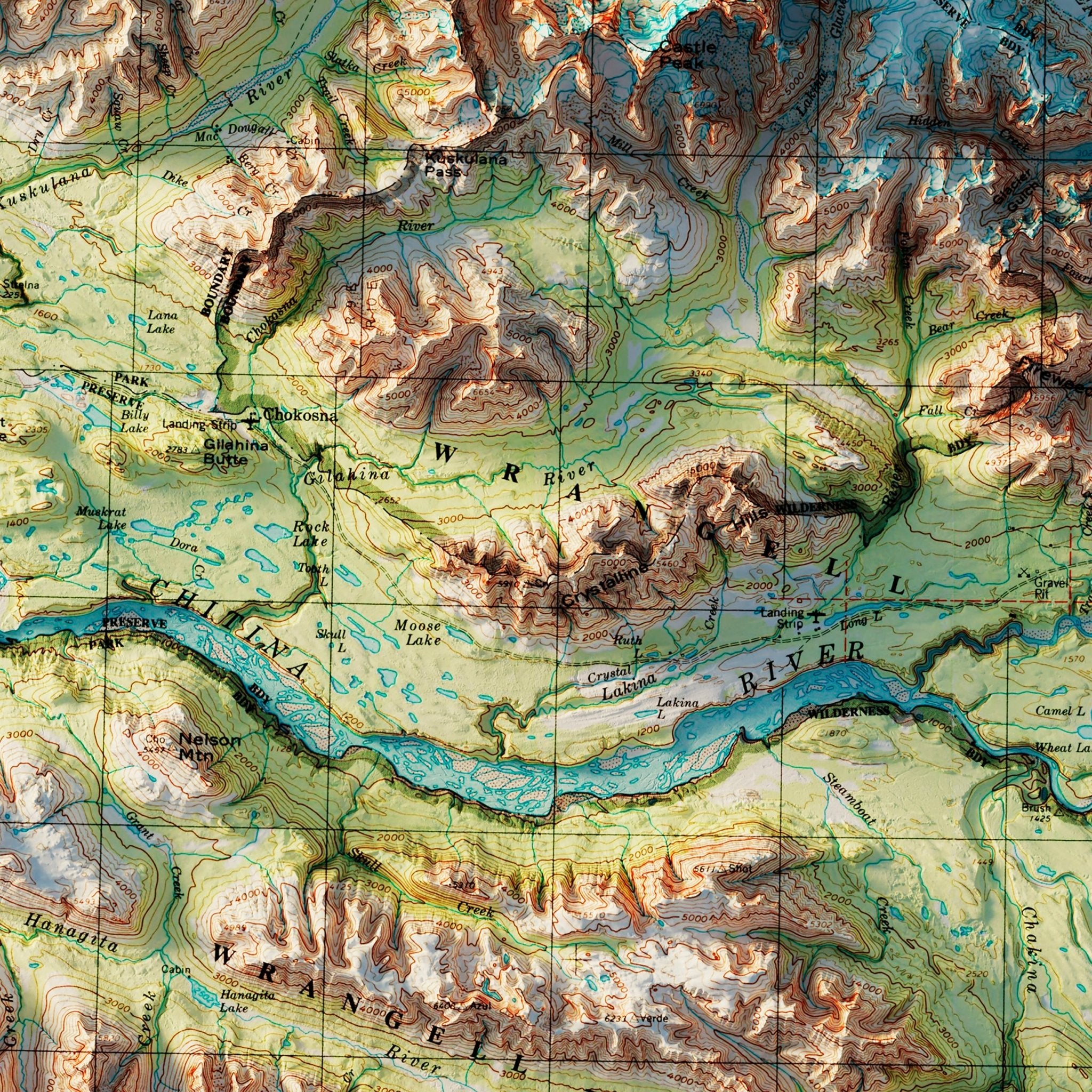 Wrangell-St. Elias, Alaska 1960 Shaded Relief Map – Muir Way