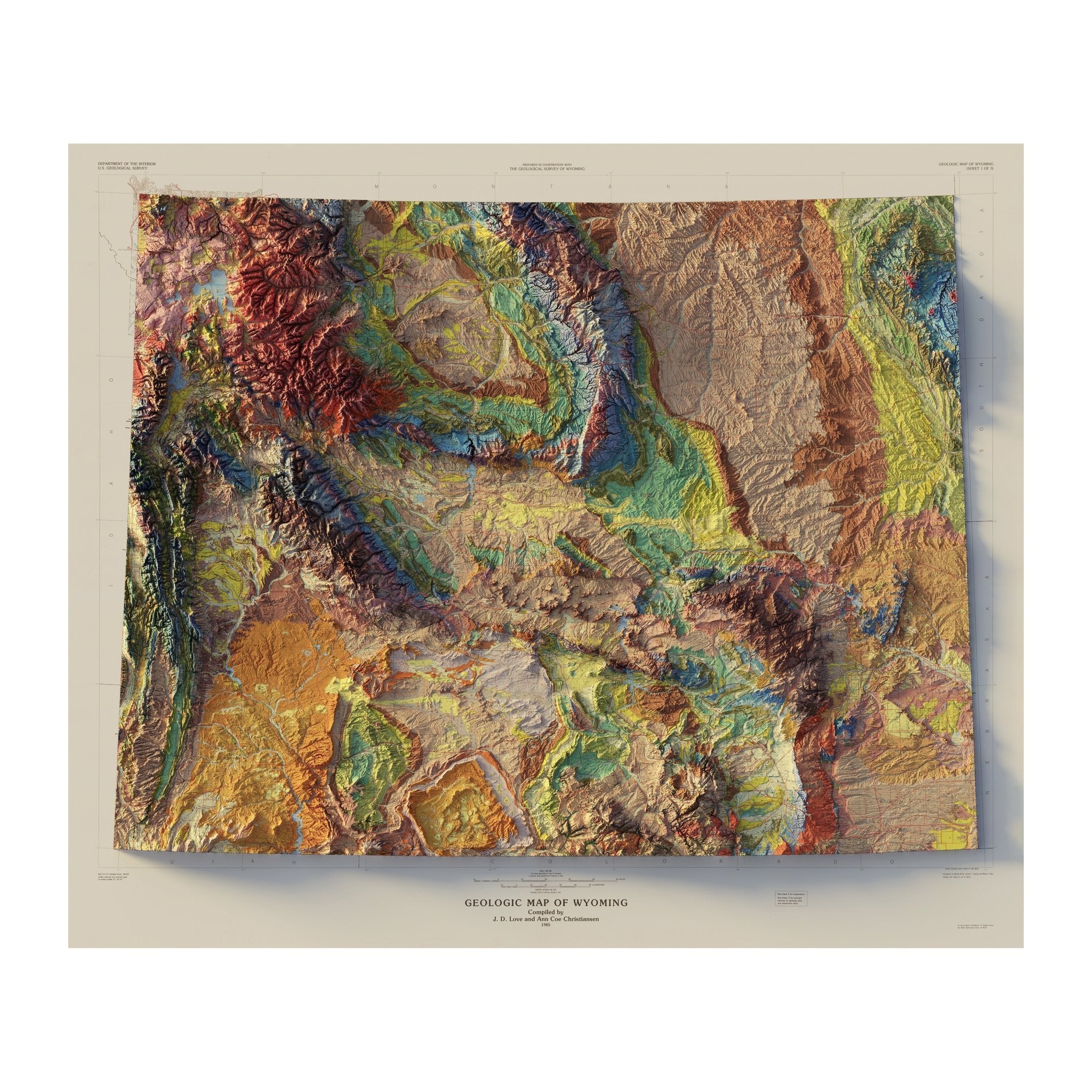 Wyoming 1985 Shaded Relief Map - Muir Way - Vintage Relief