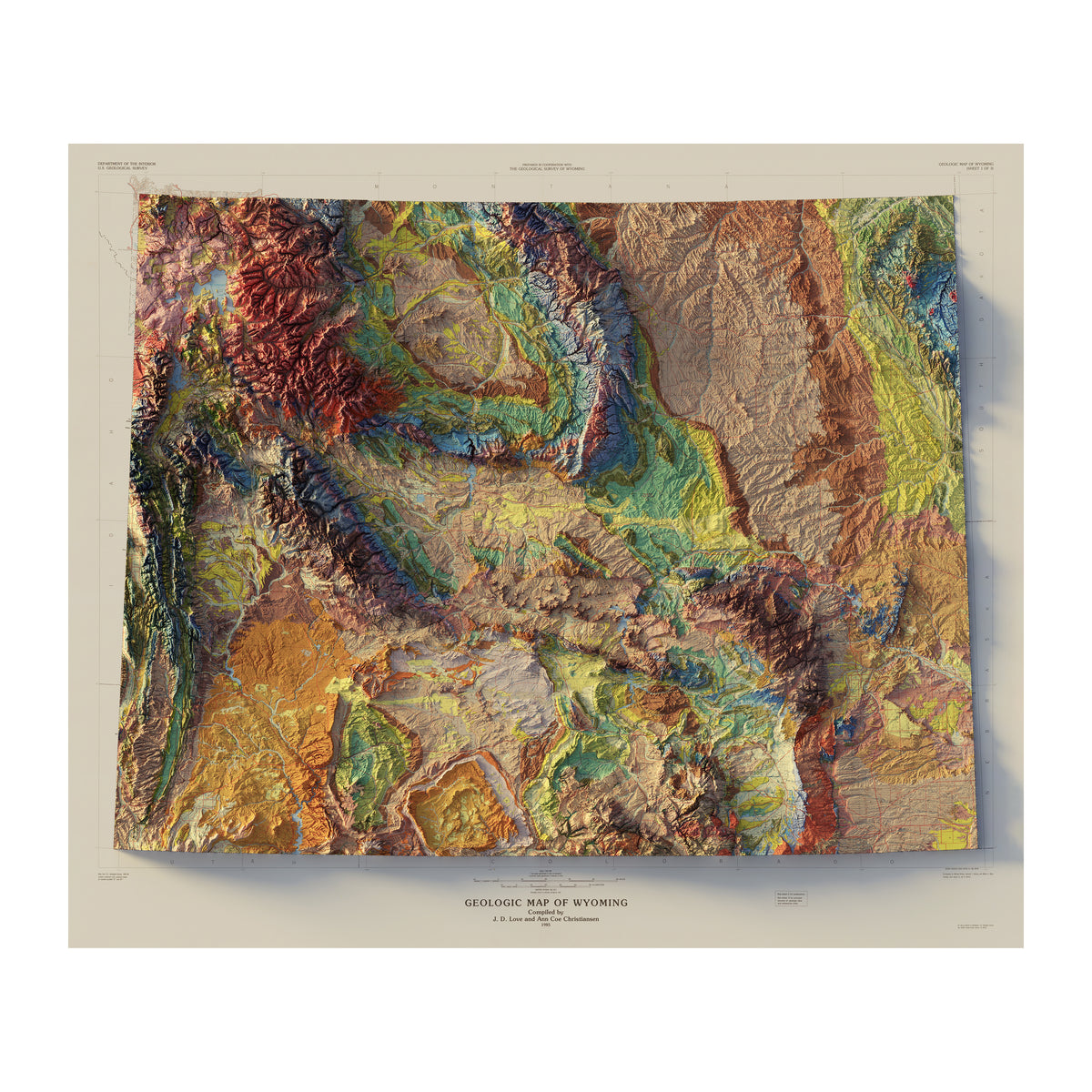 Wyoming 1985 Shaded Relief Map - Muir Way