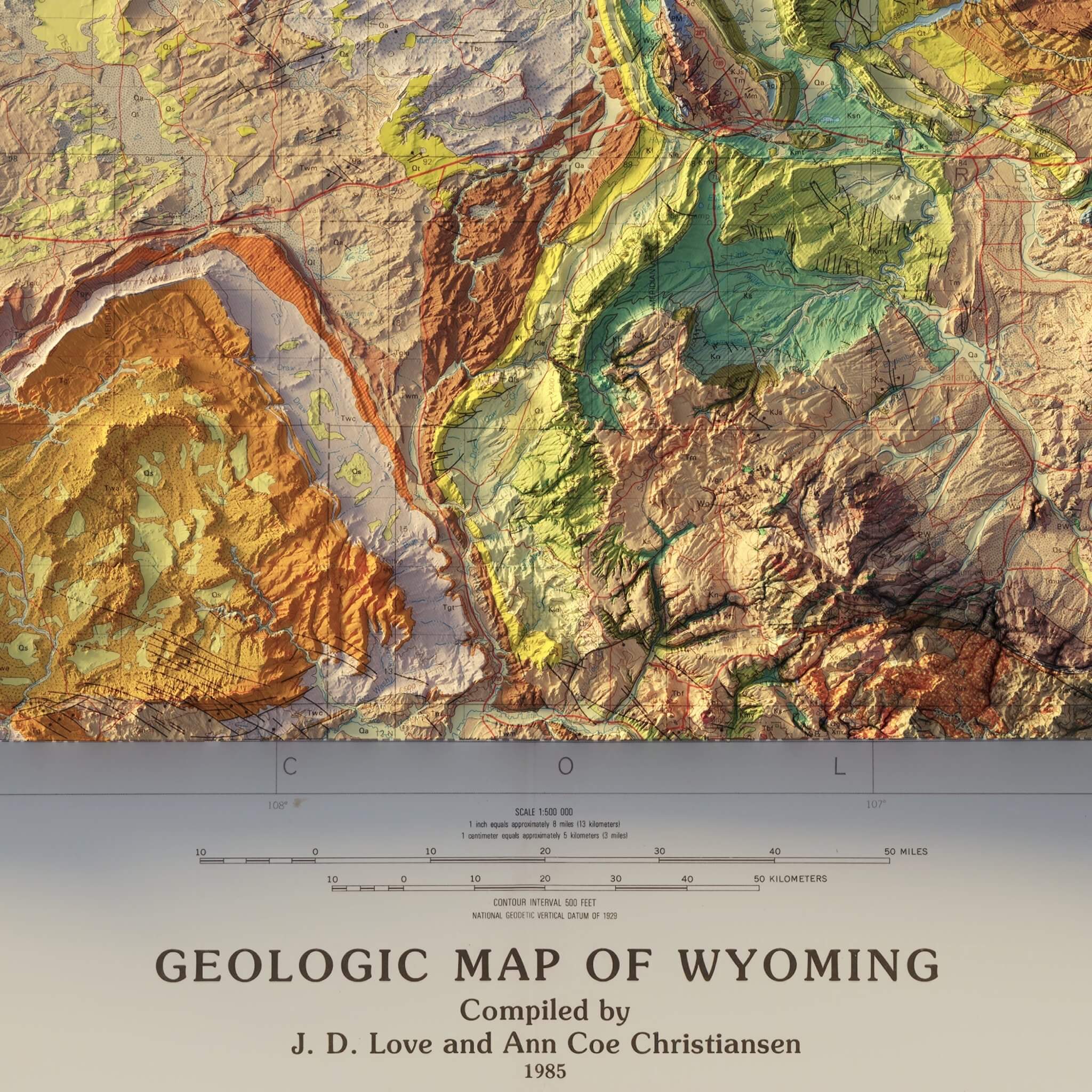 Wyoming 1985 Shaded Relief Map | 3D Vintage Topographic Art – Muir Way