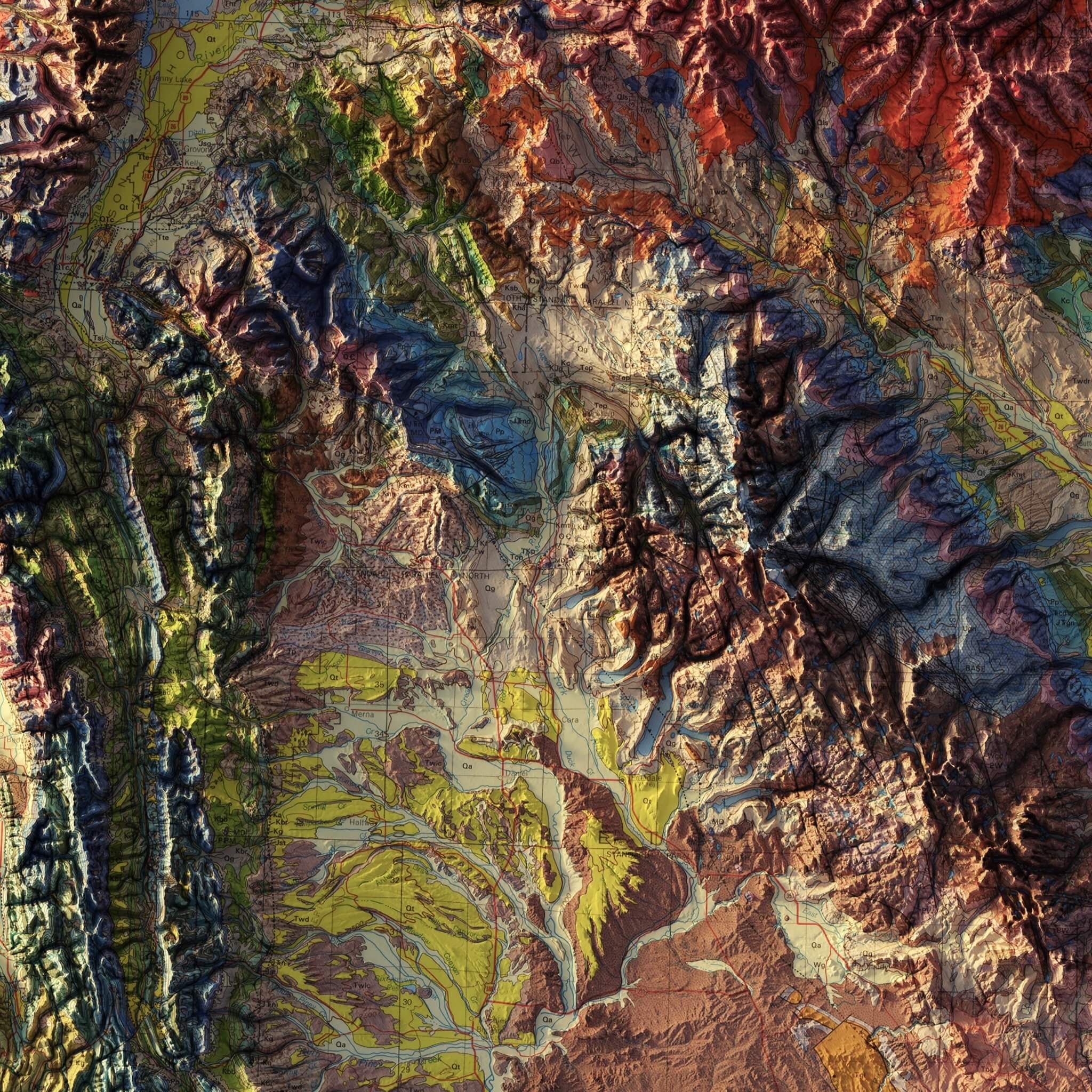 Wyoming 1985 Shaded Relief Map | 3D Vintage Topographic Art – Muir Way