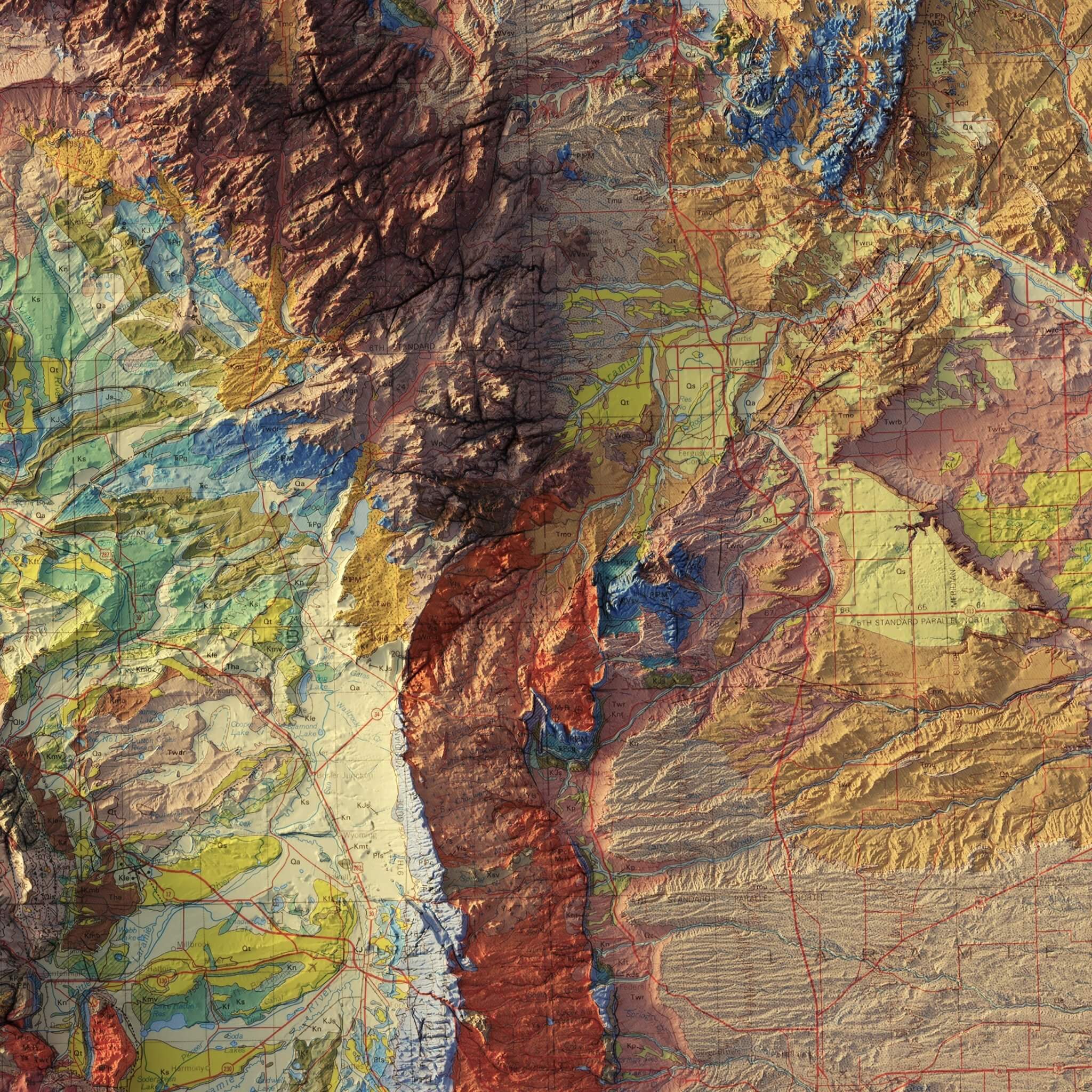 Wyoming 1985 Shaded Relief Map | 3D Vintage Topographic Art – Muir Way