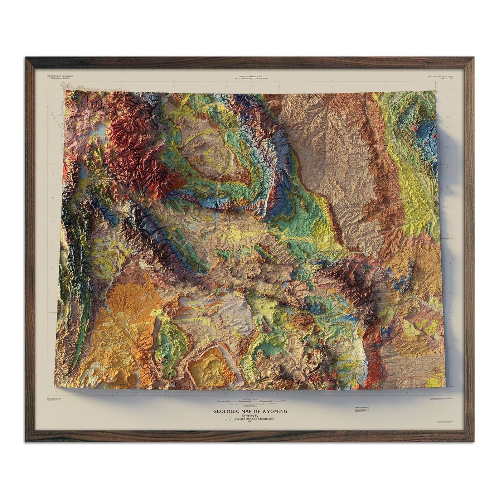 Wyoming 1985 Shaded Relief Map | 3D Vintage Topographic Art – Muir Way