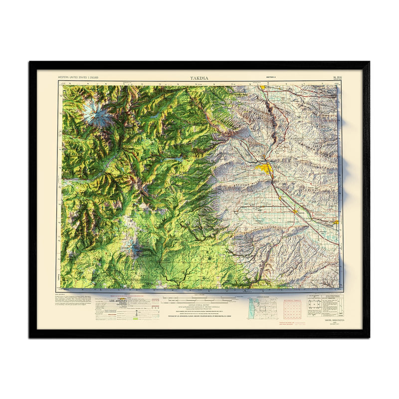Yakima, WA 1958 Shaded Relief Map - Muir Way - Vintage Relief